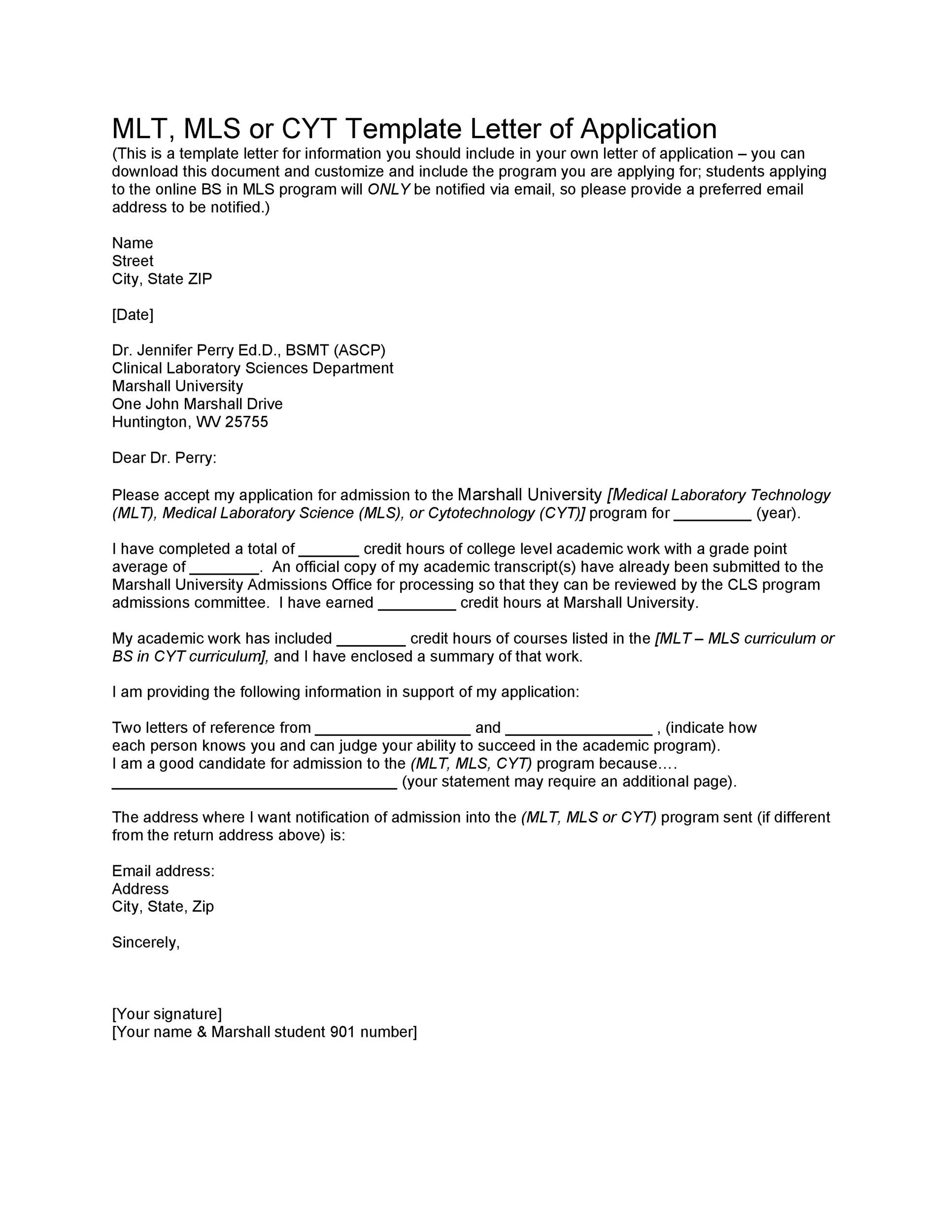 Template Letter of Application