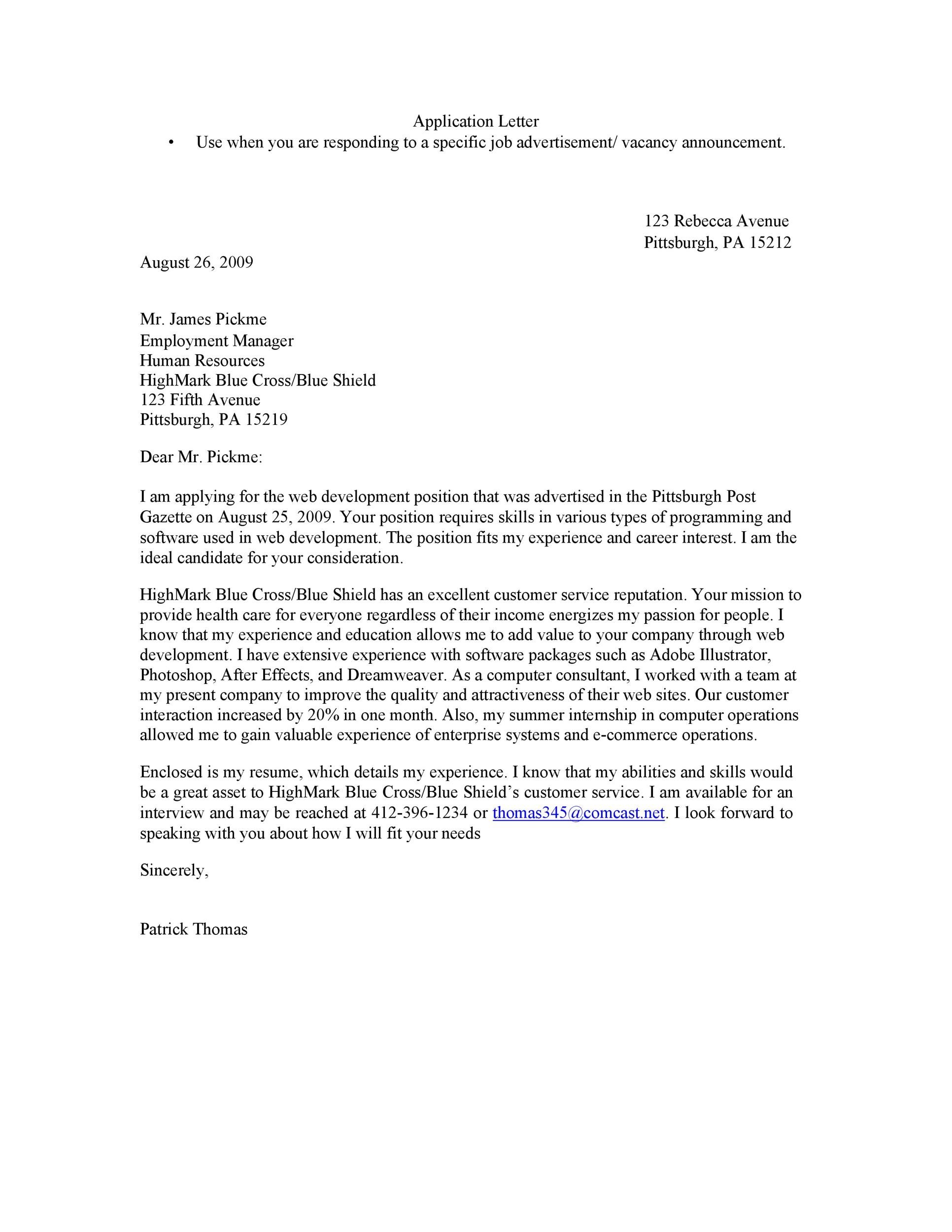 Application Letter Template