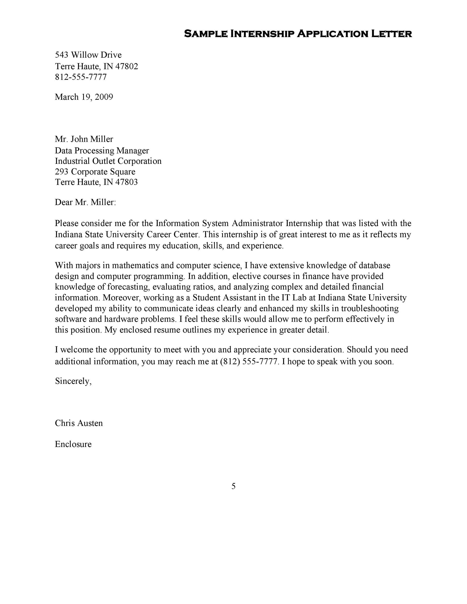 Sample Internship Application Letter