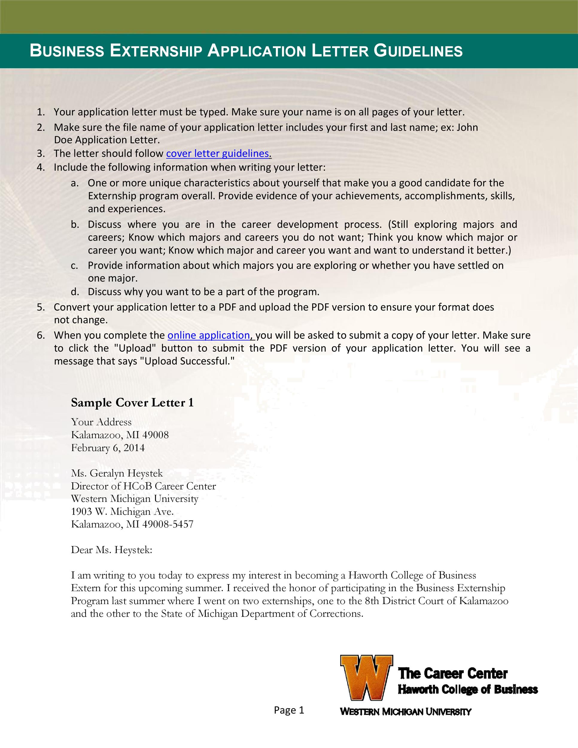 Business Externship Application Letter