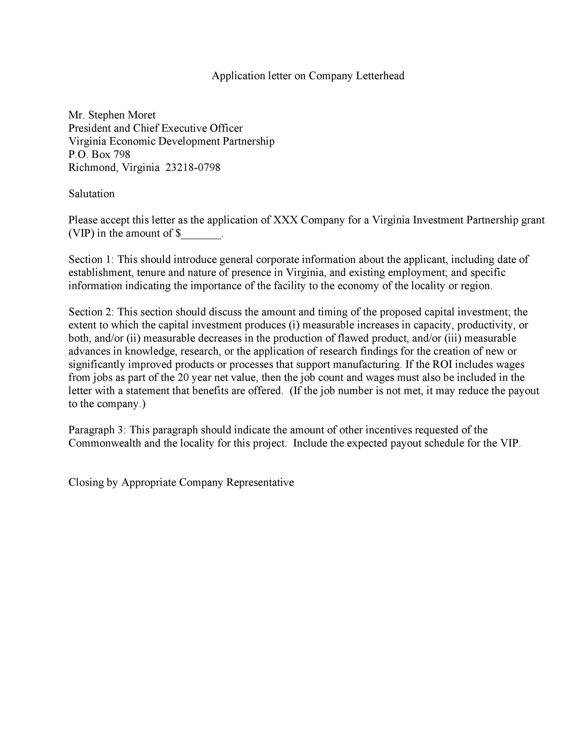 Application Letter on Company Letterhead