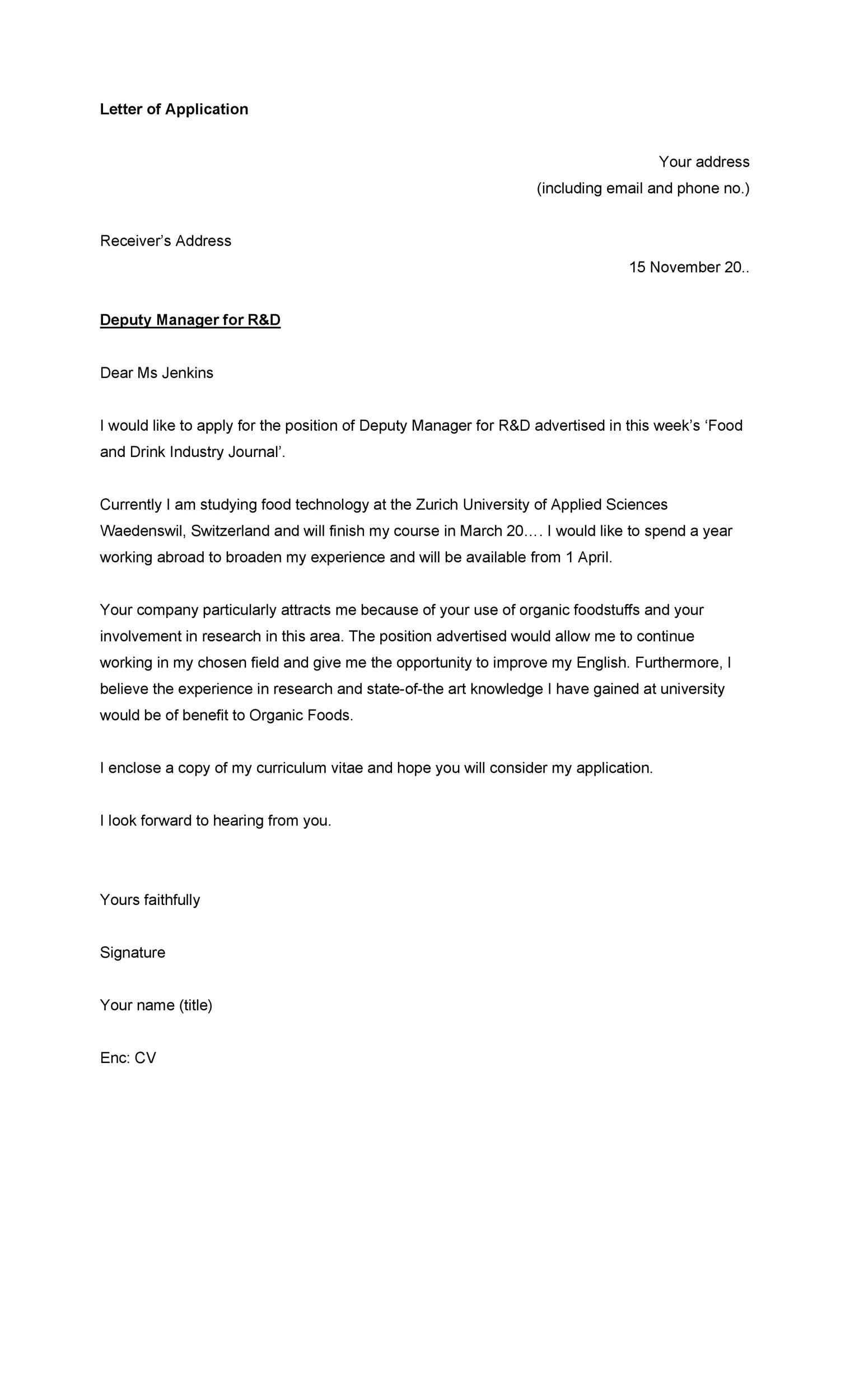 One-Page Letter of Application
