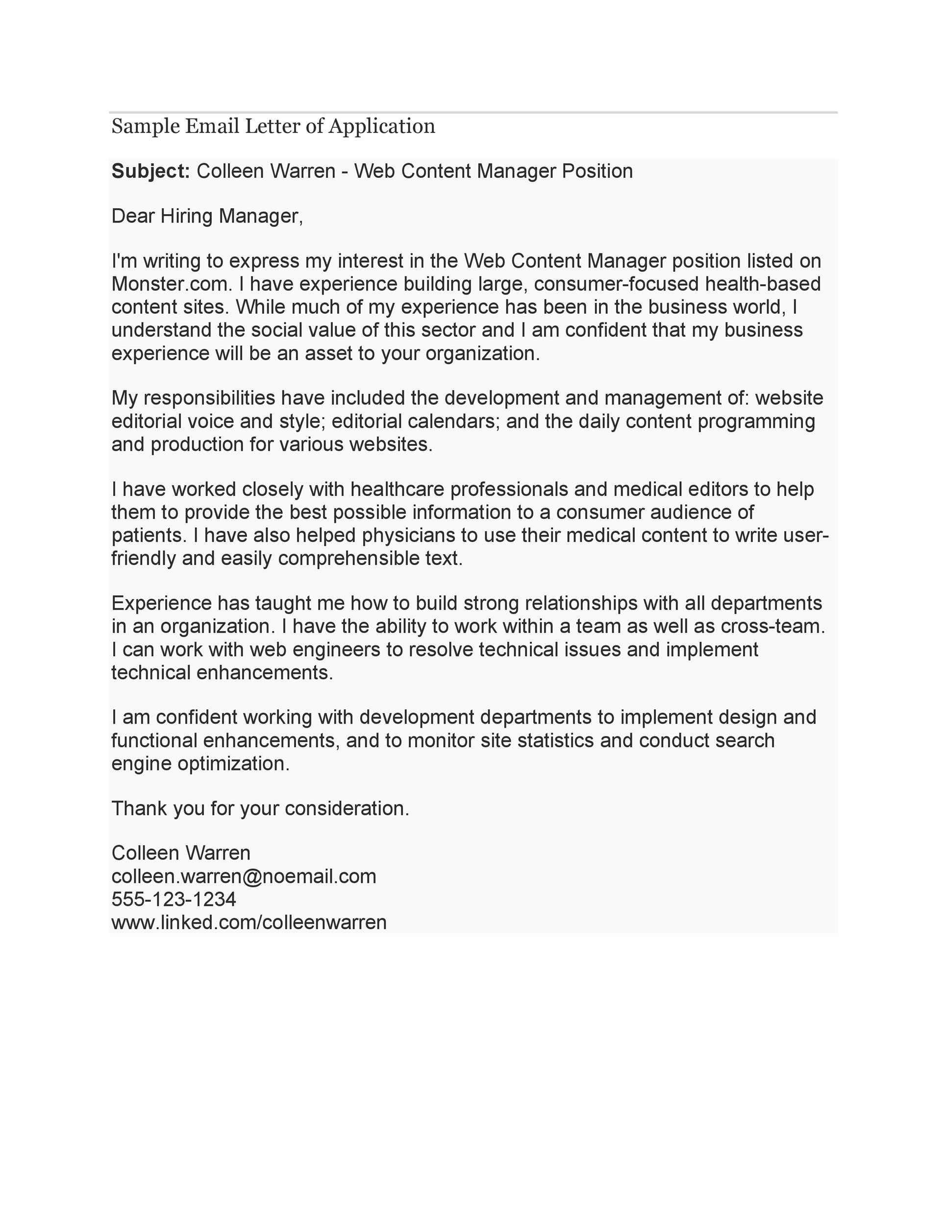 Sample Email Letter of Application