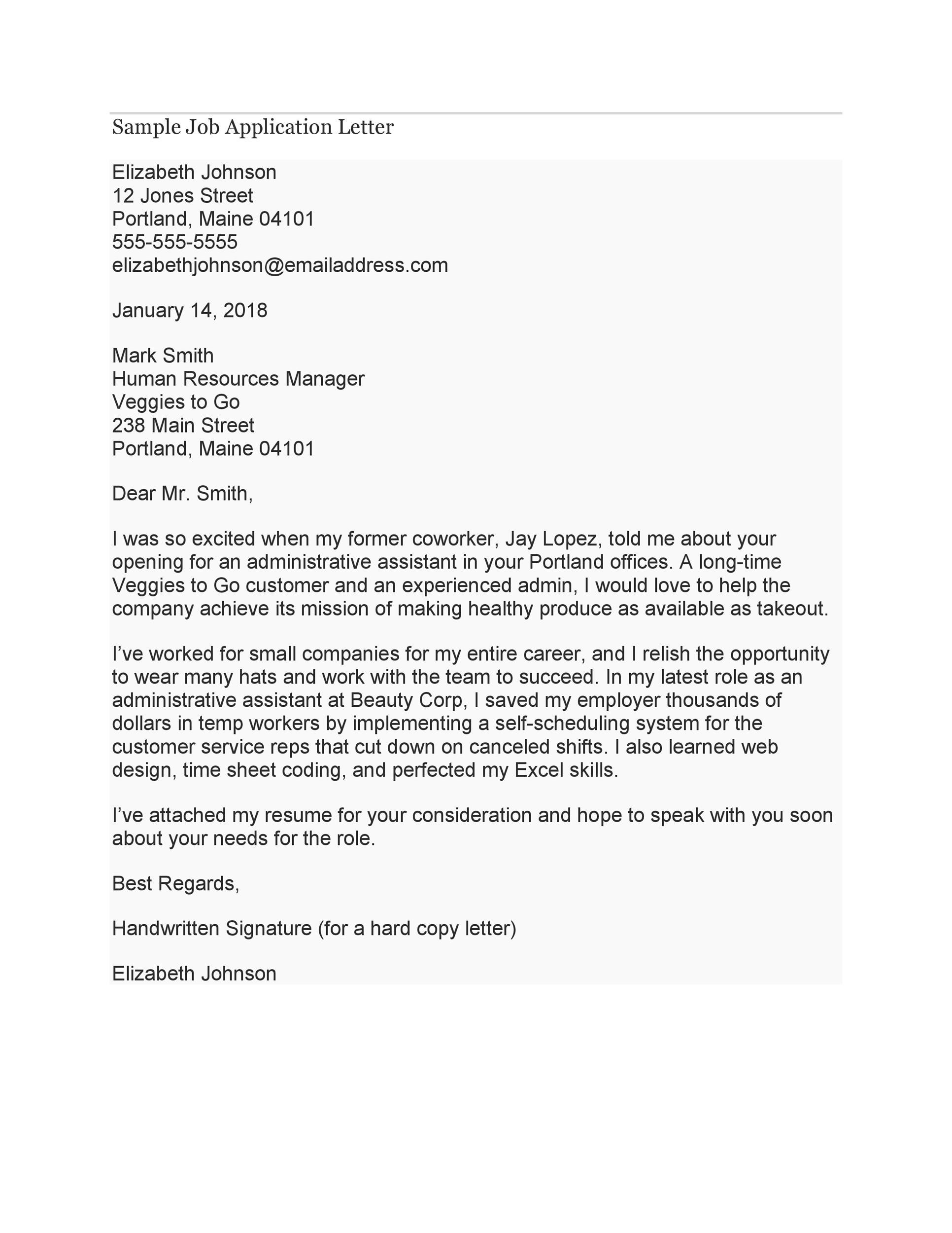 Sample Job Application Letter Format