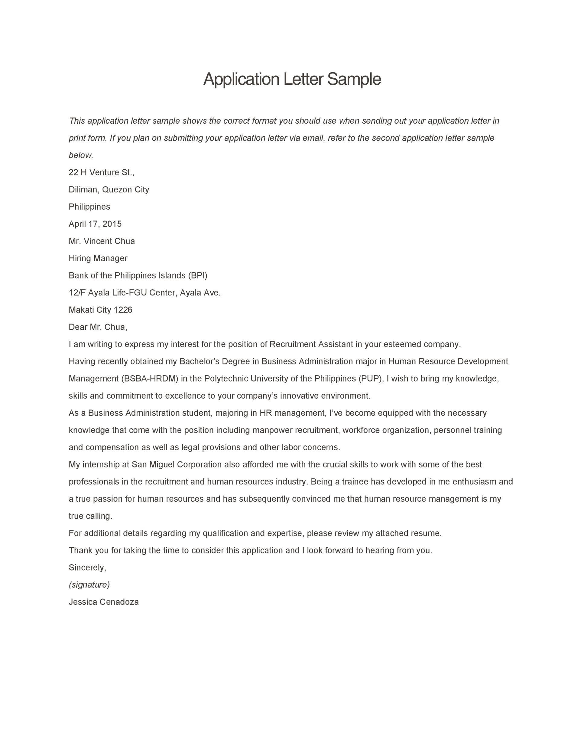 Application Letter Sample Format