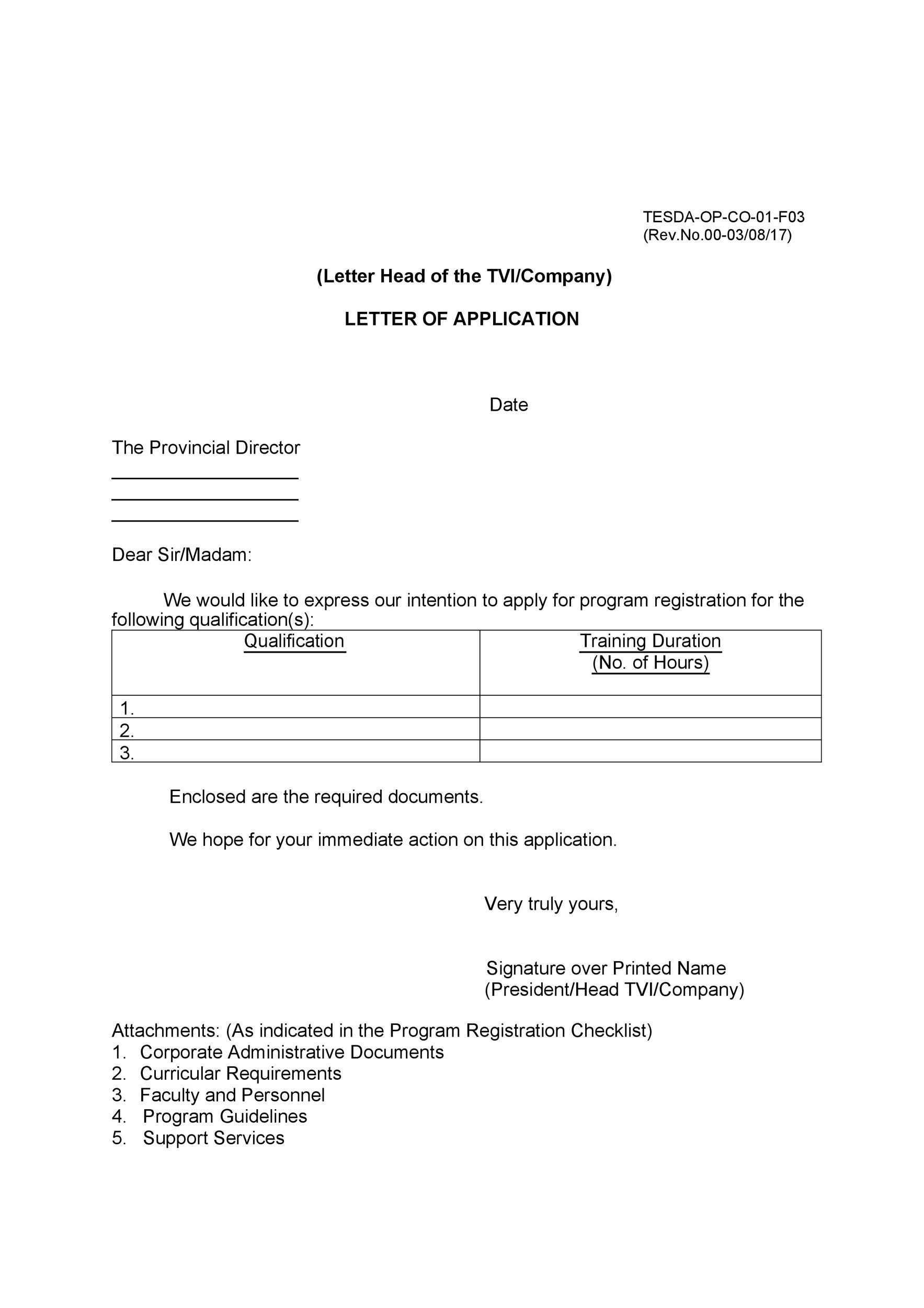Letter of Application Form