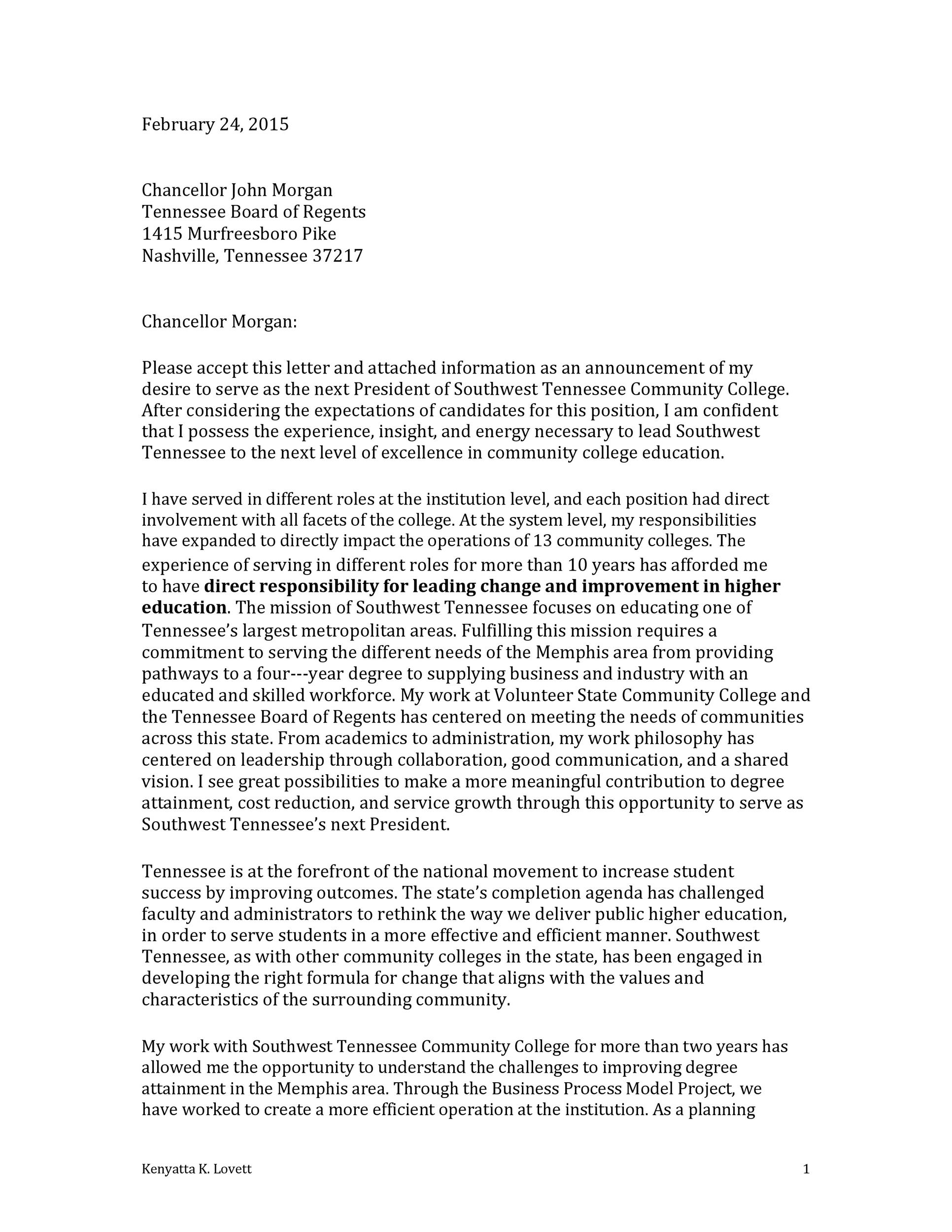 Long Letter of Application Template