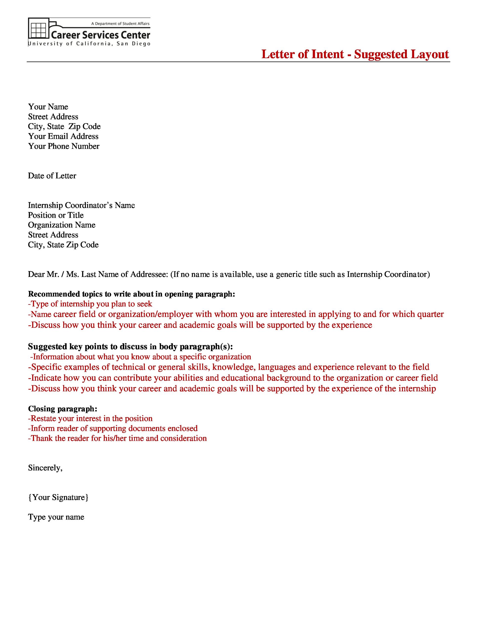 Letter of Intent - Suggested Layout
