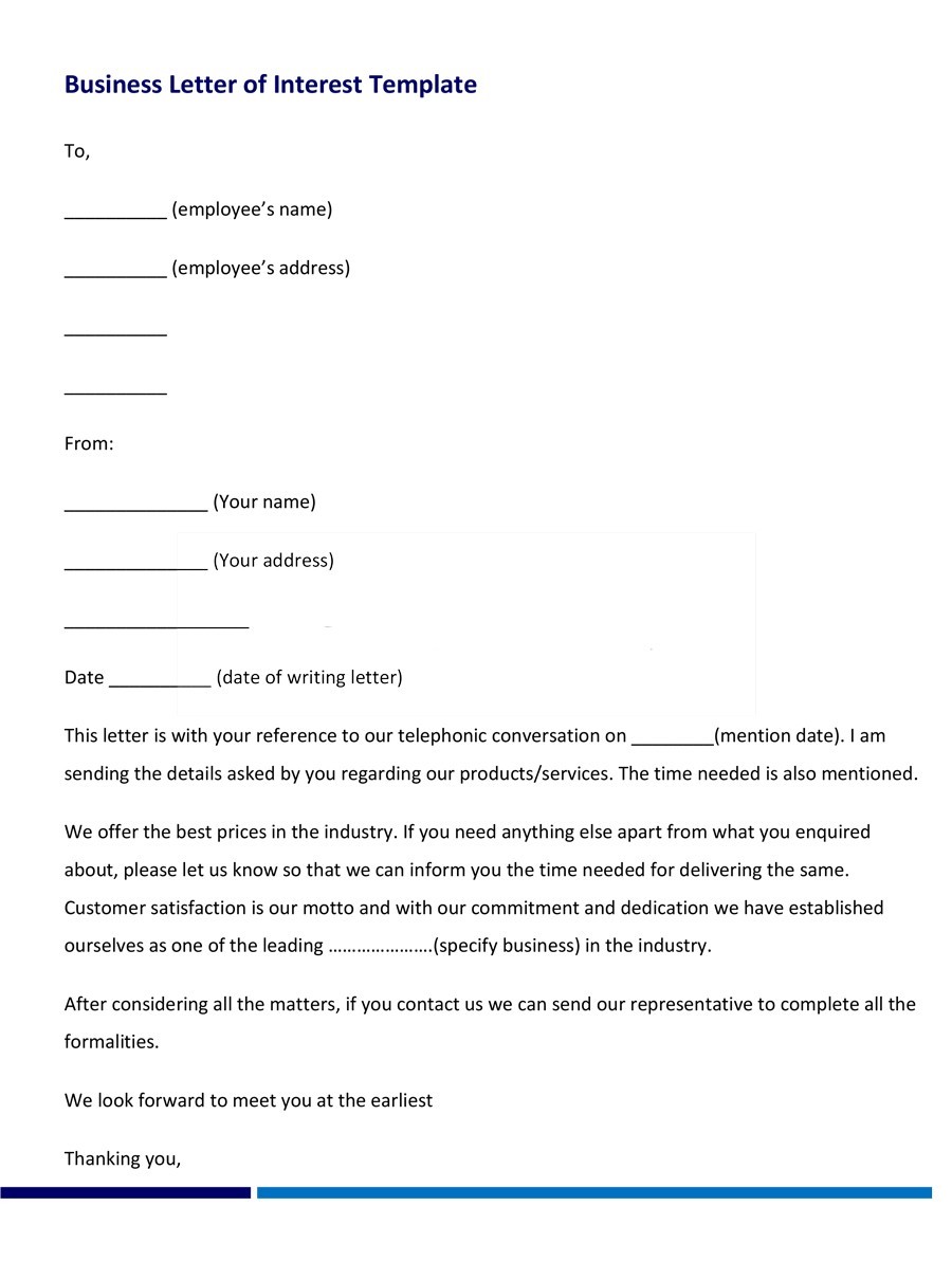 Business Letter of Interest Template
