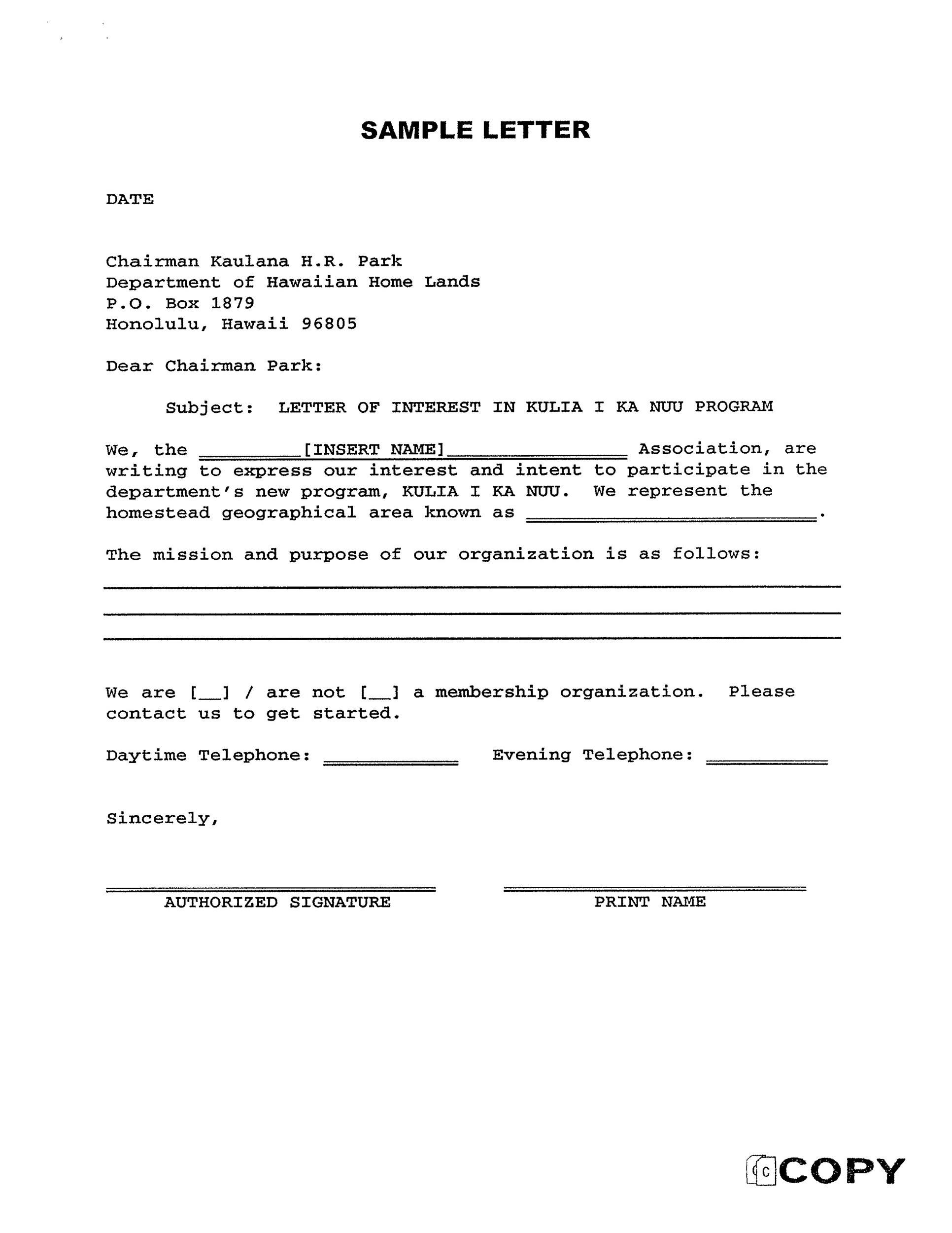 Sample Letter of Intent Template