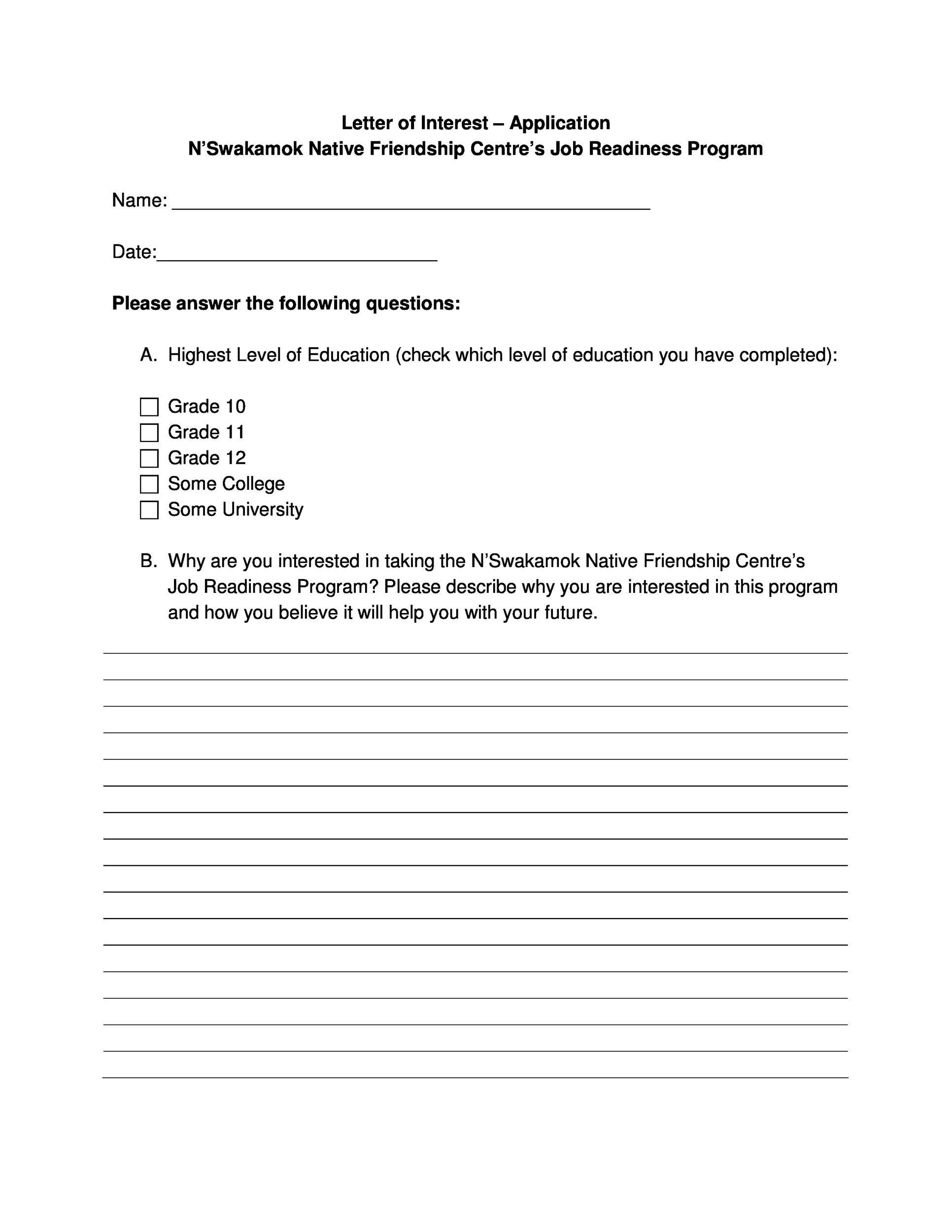 Letter of Interest - Application