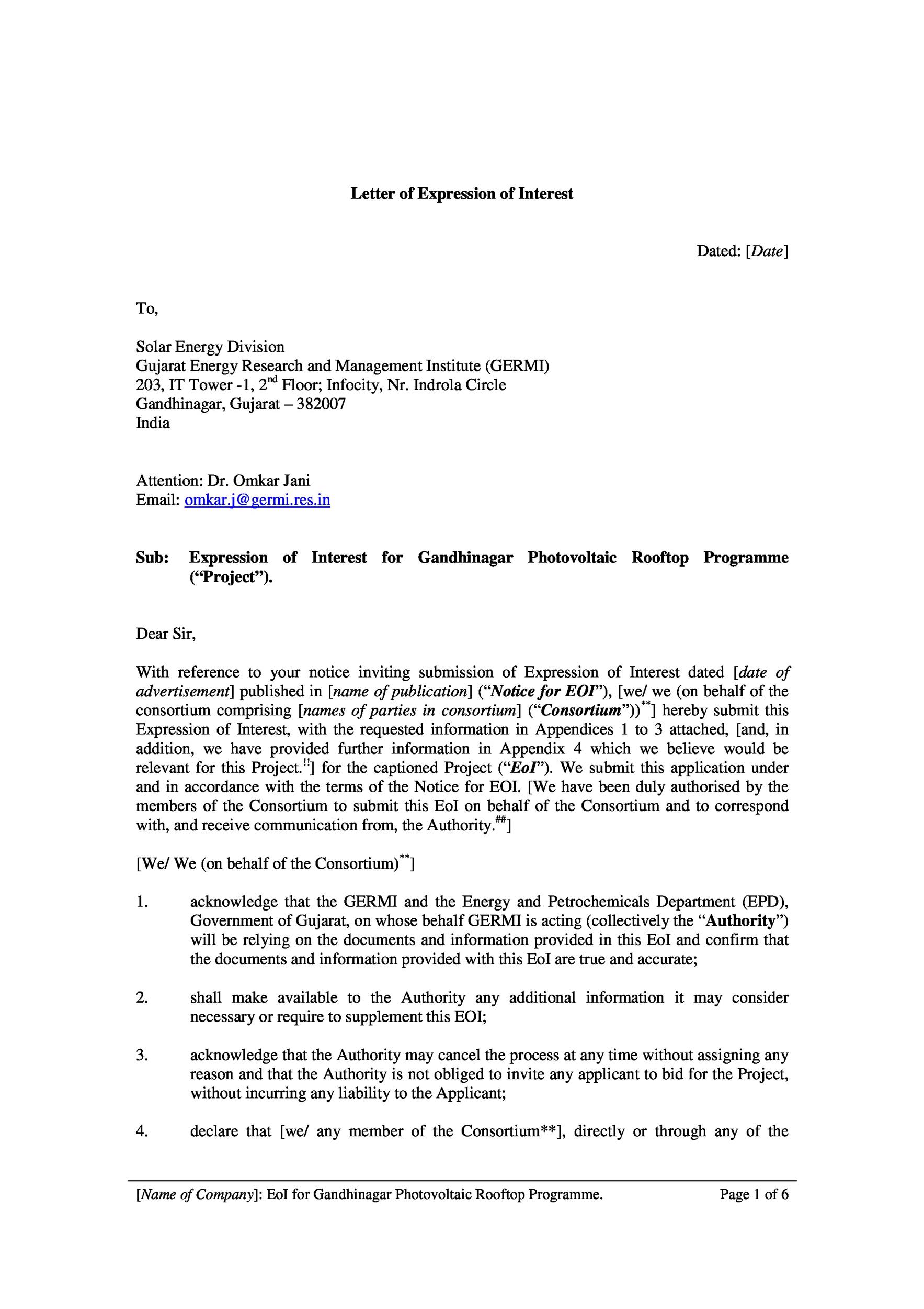 Letter of Expression of Interest