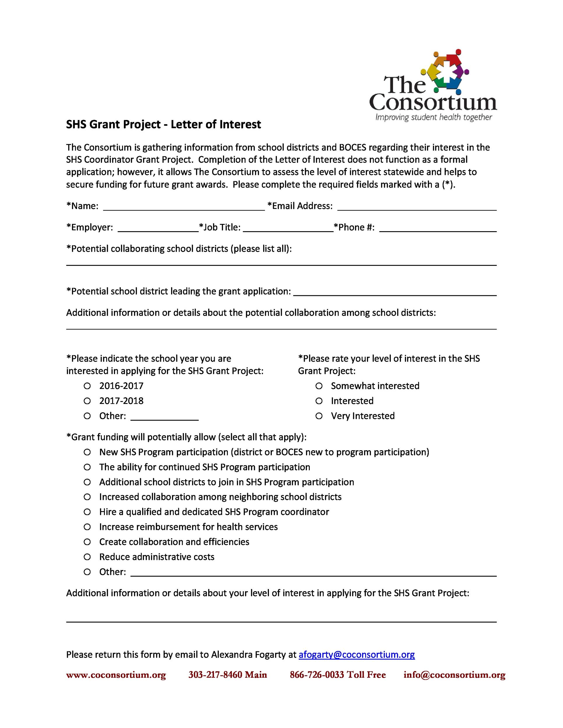 SHS Grant Project - Letter of Interest