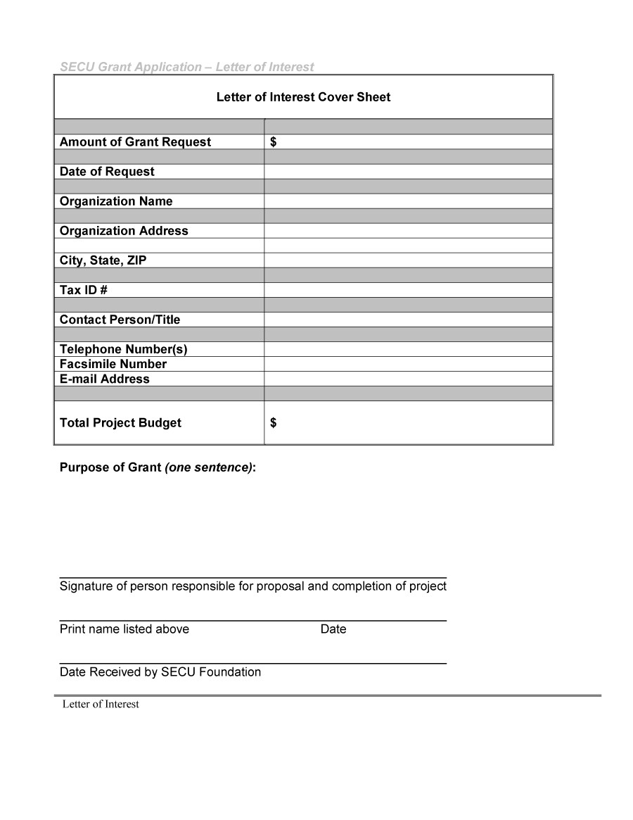 Letter of Interest Cover Sheet
