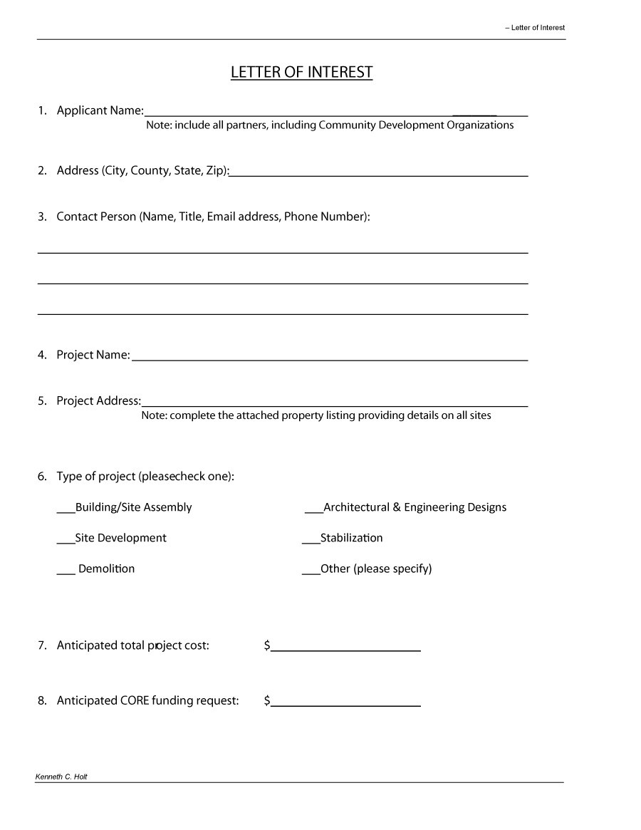 Letter of Interest Layout
