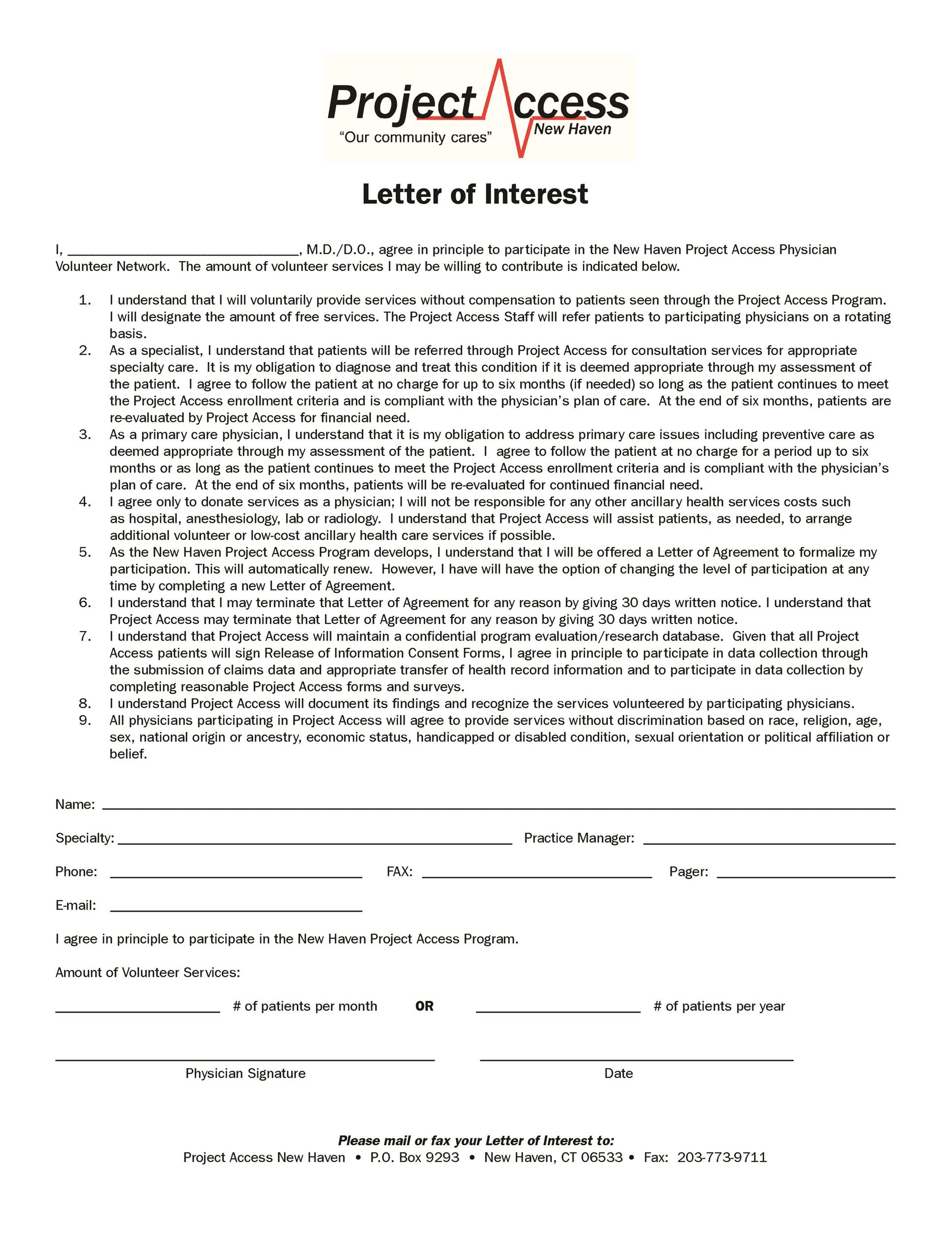 Sample Letter of Interest Template