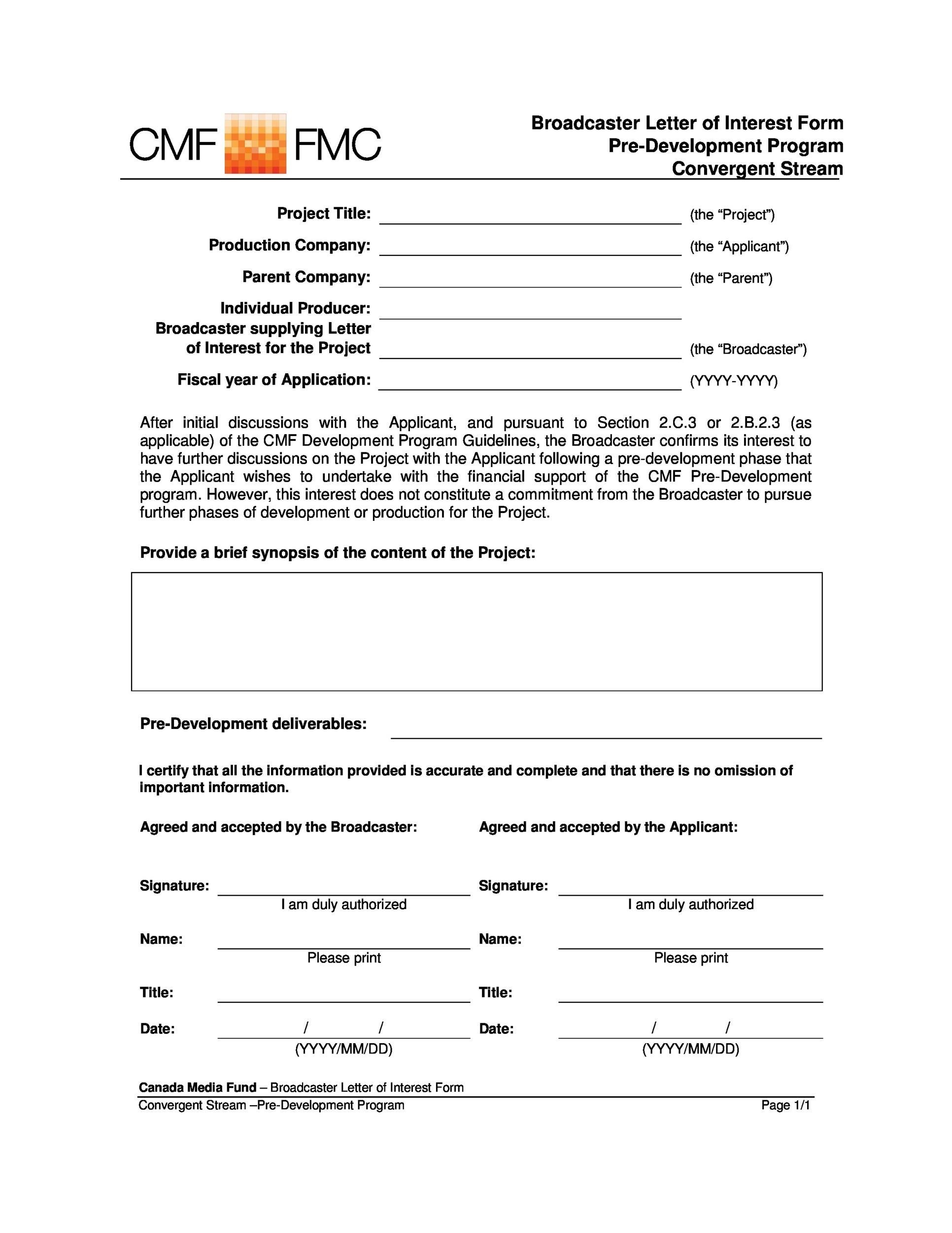Broadcaster Letter of Interest Form