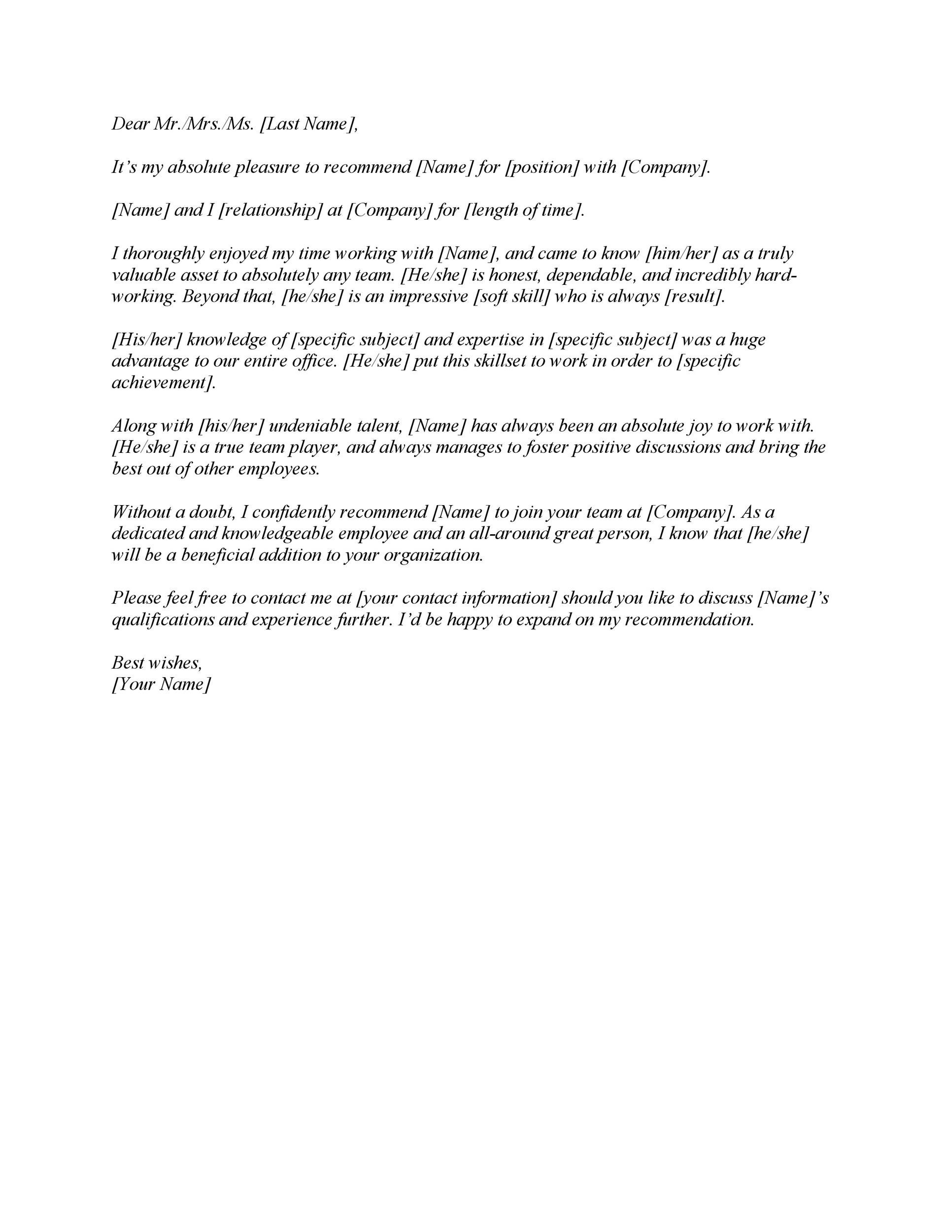 Letter of Recommendation Template