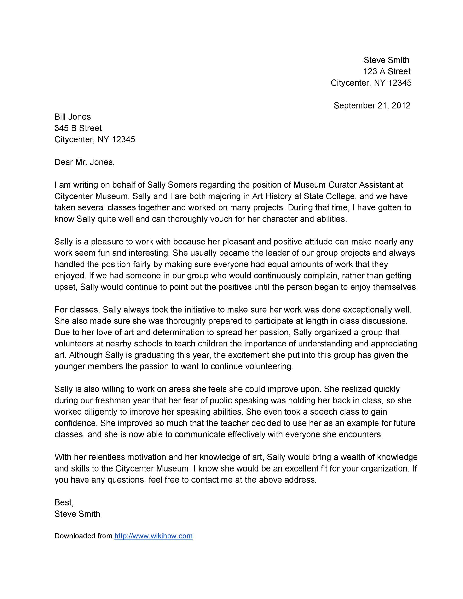 Letter of Recommendation Sample