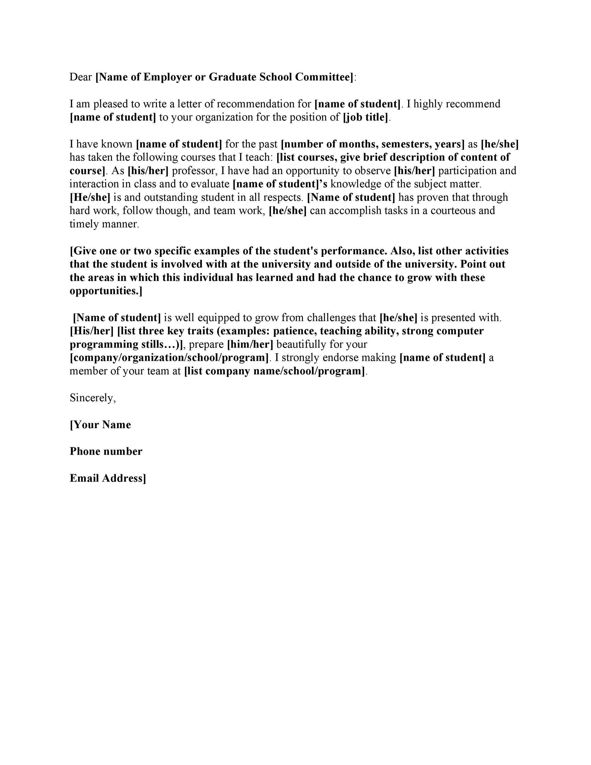Sample Letter of Recommendation