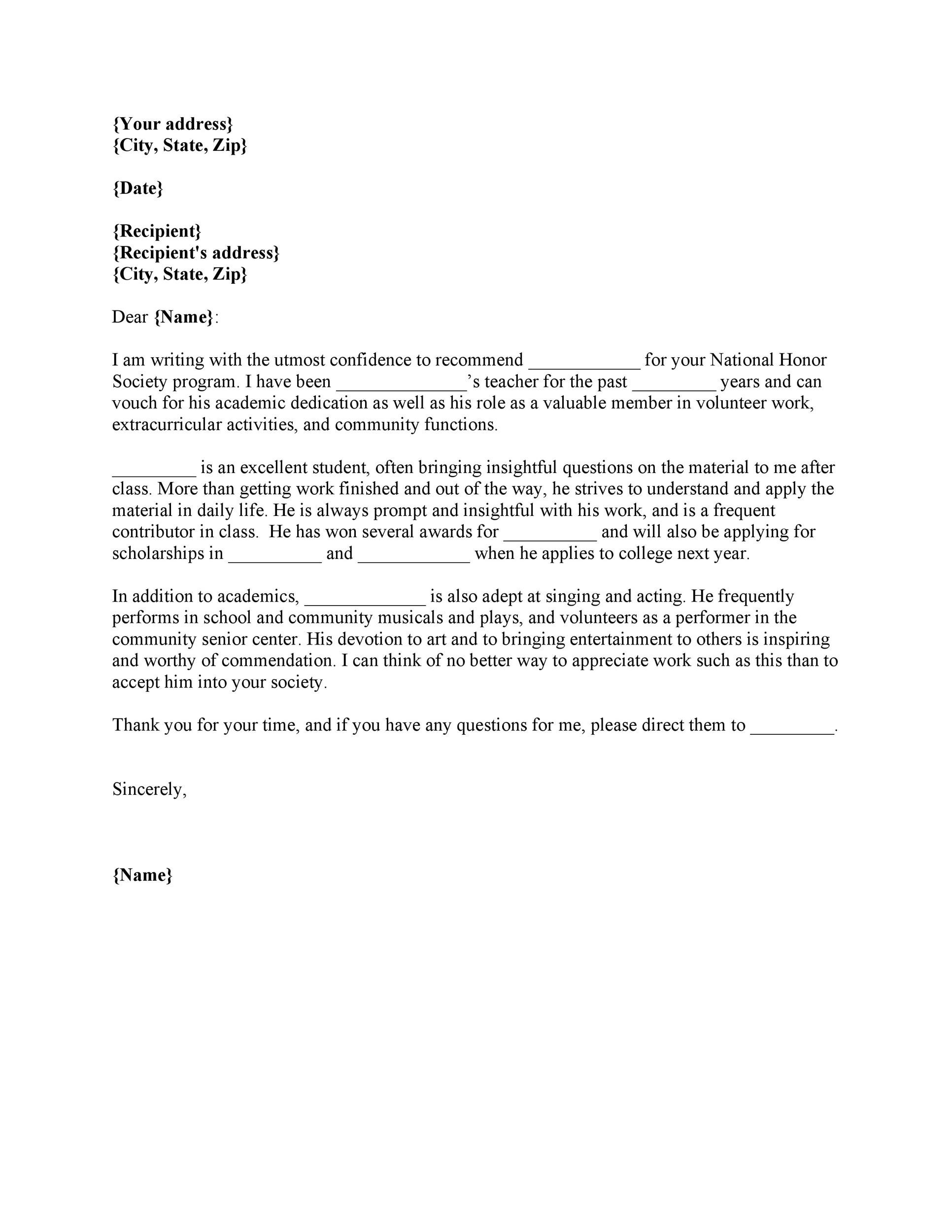 Letter of Recommendation Format