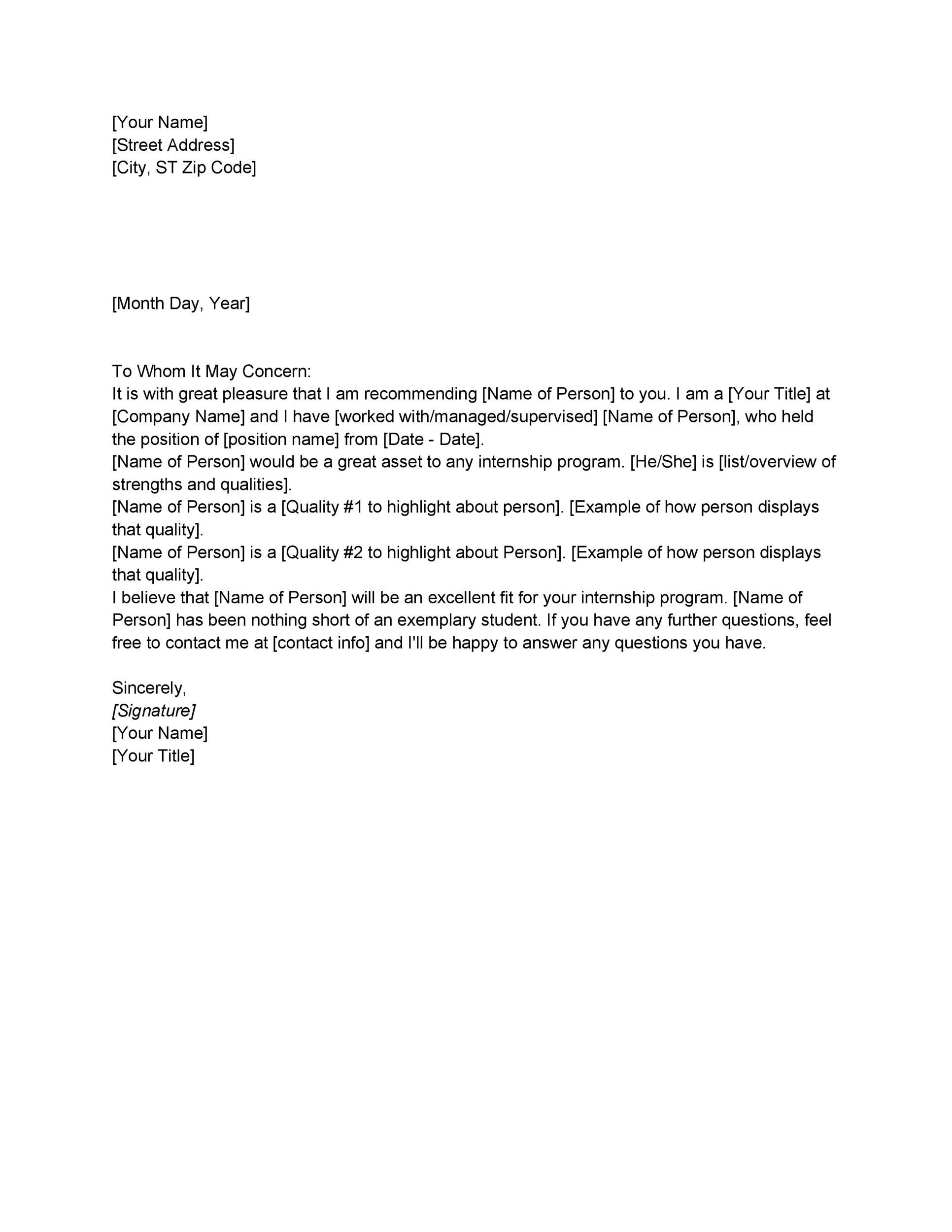 Format of Letter of Recommendation