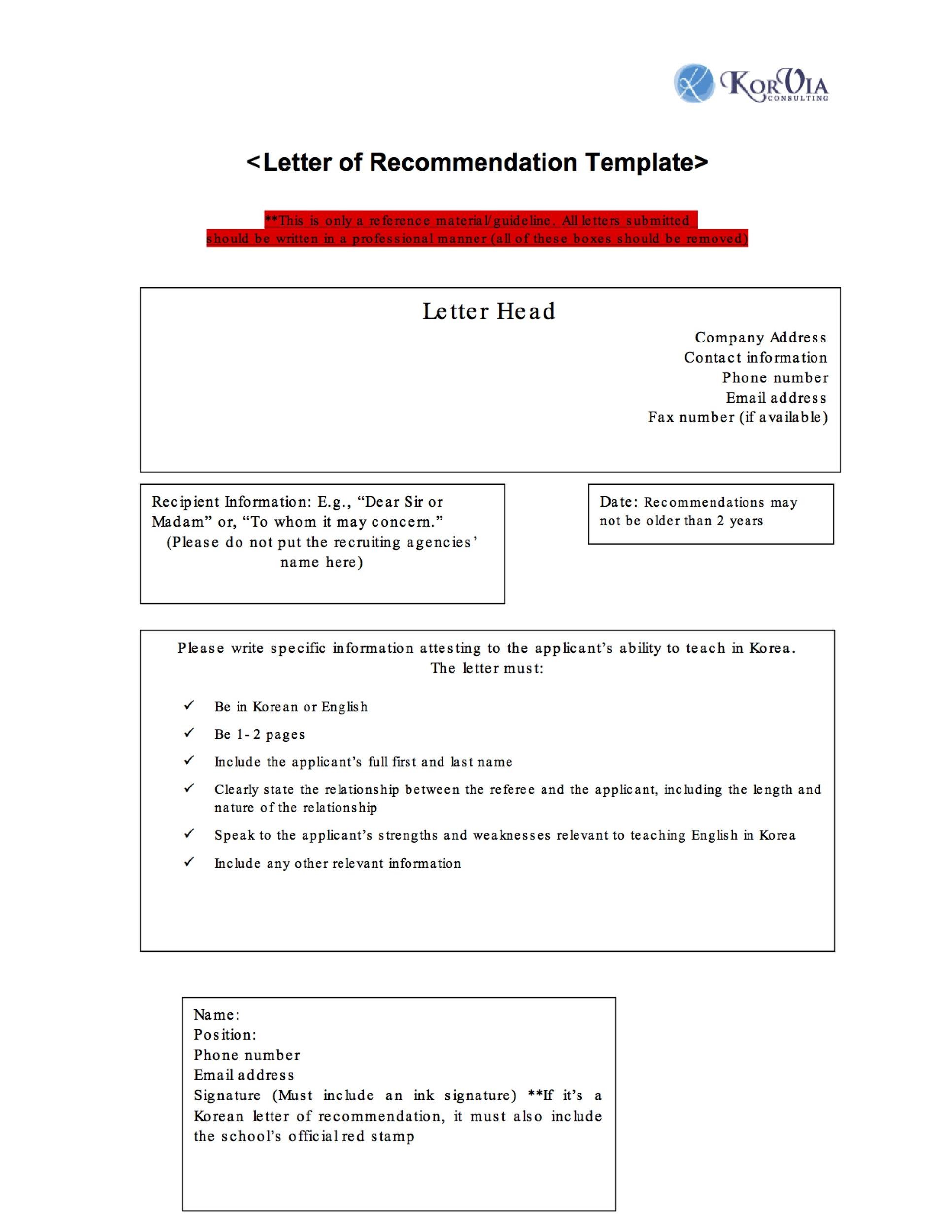 Letter of Recommendation - Letter Head