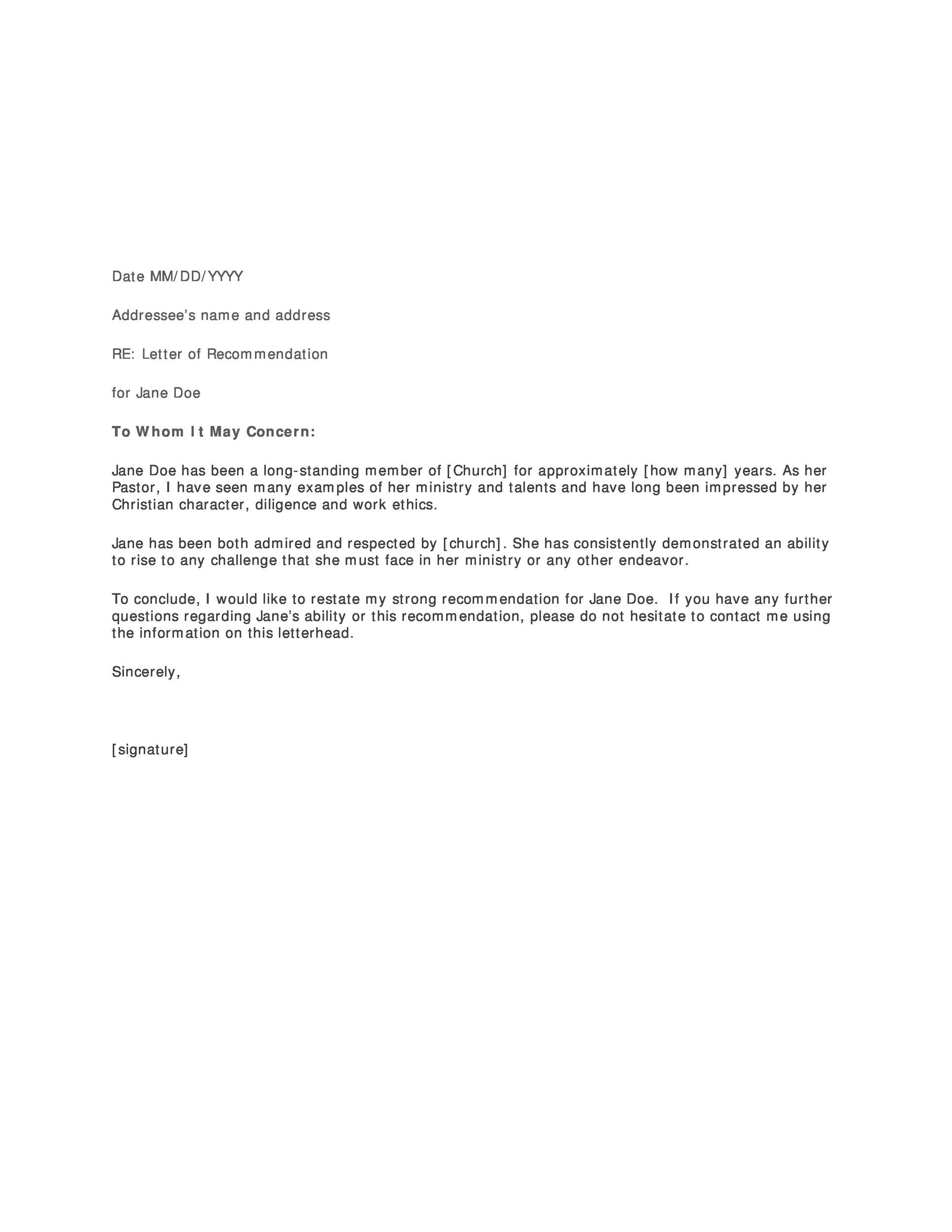 Simple Letter of Recommendation