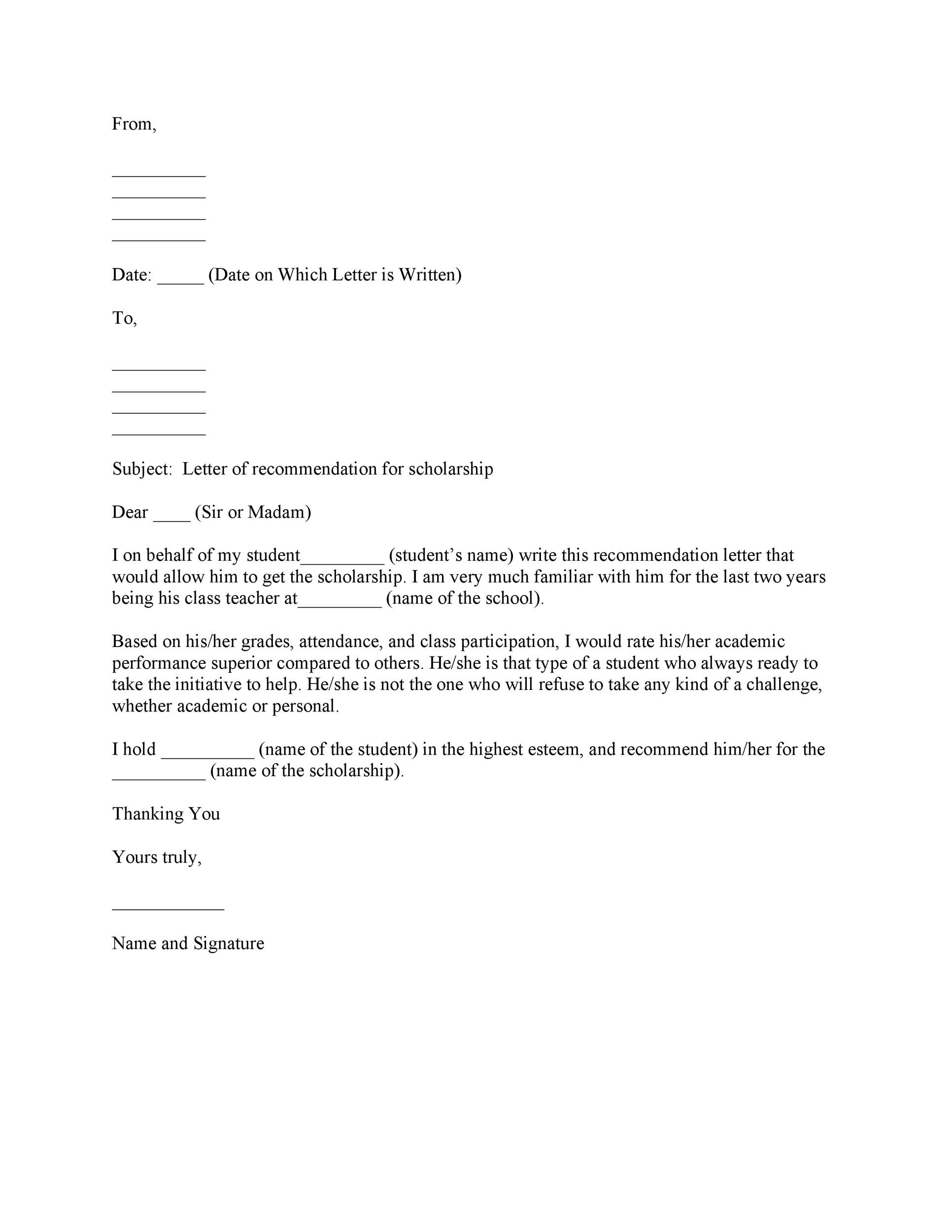 Letter of Recommendation for Scholarship