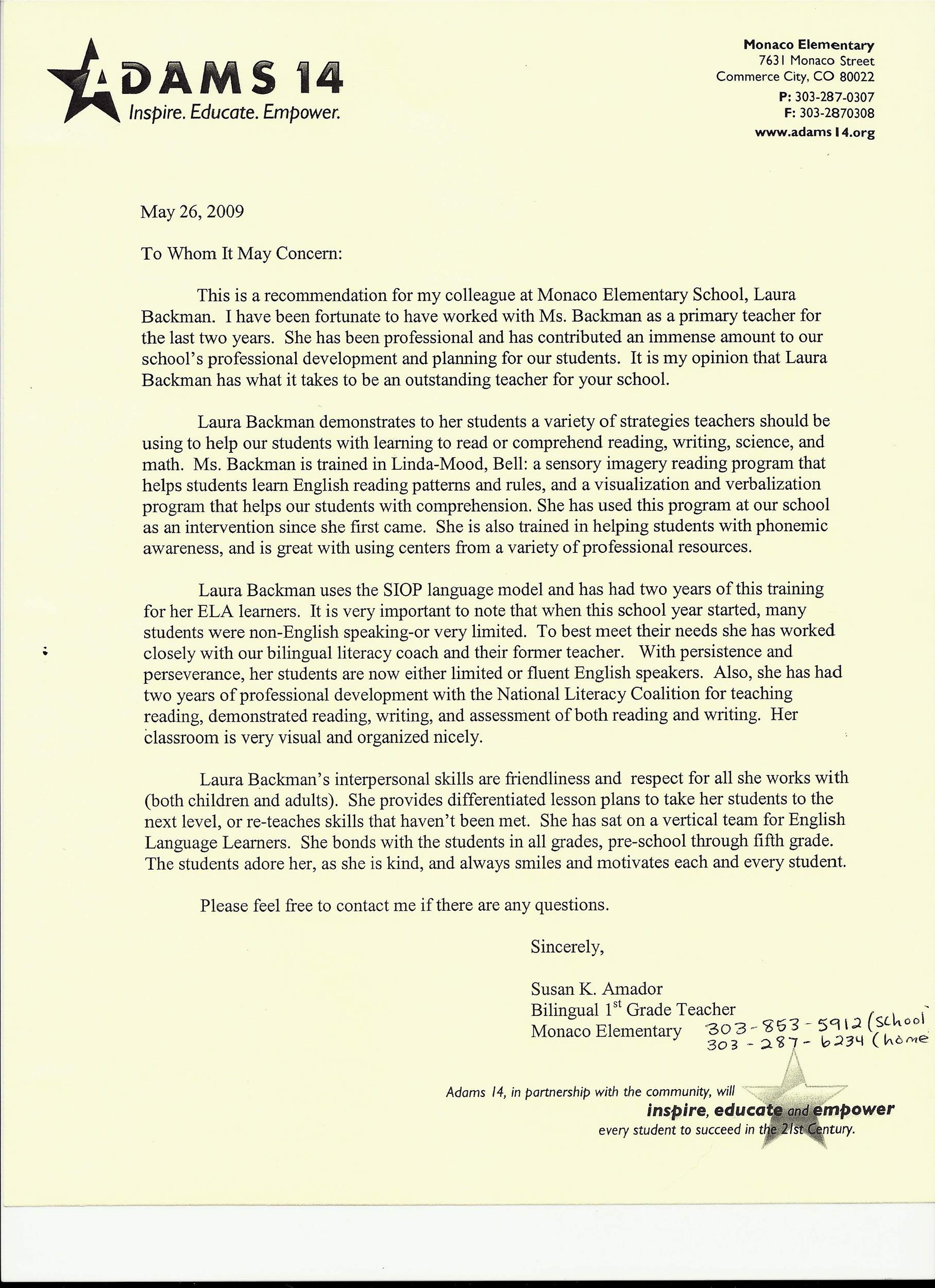 Sample Recommendation Letter