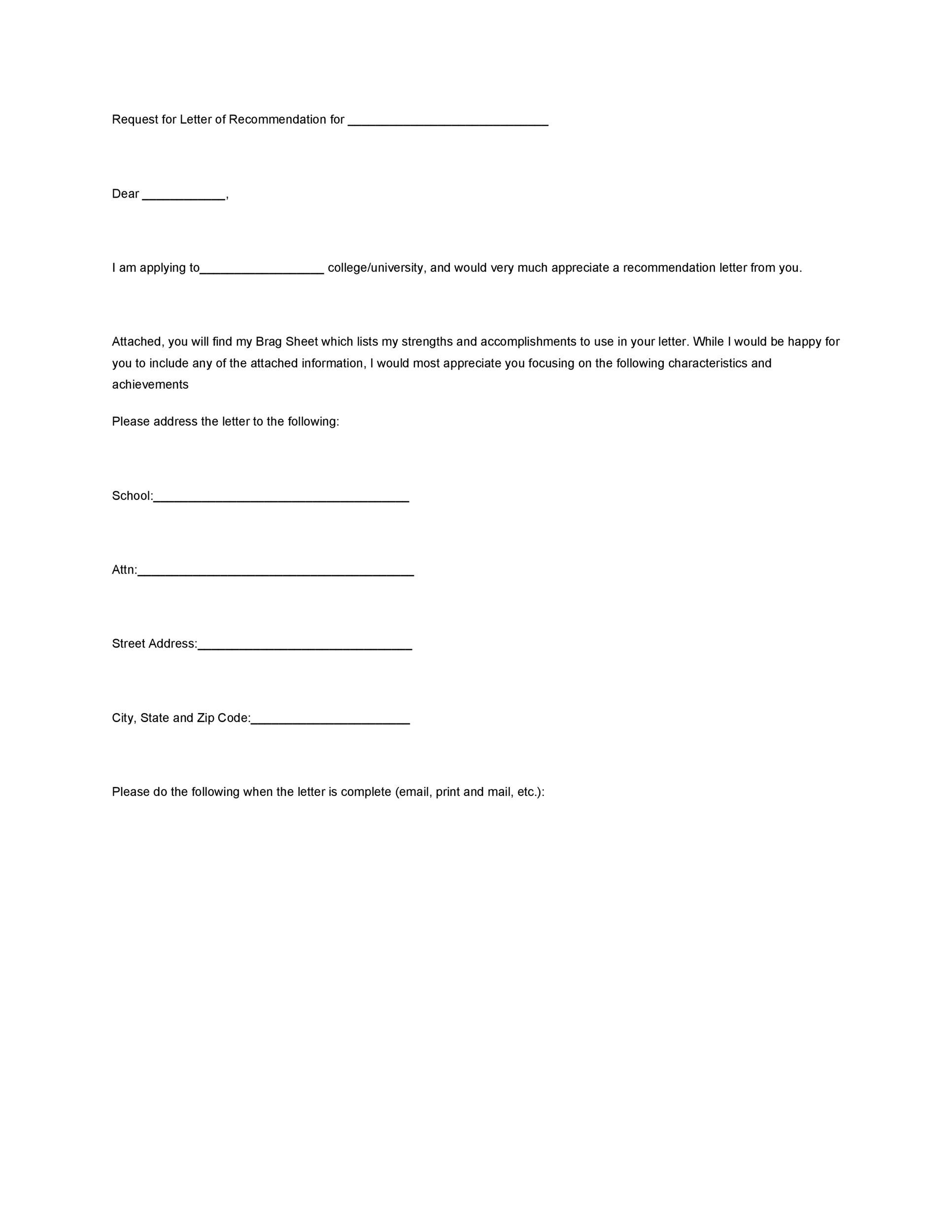 Request for Letter of Recommendation
