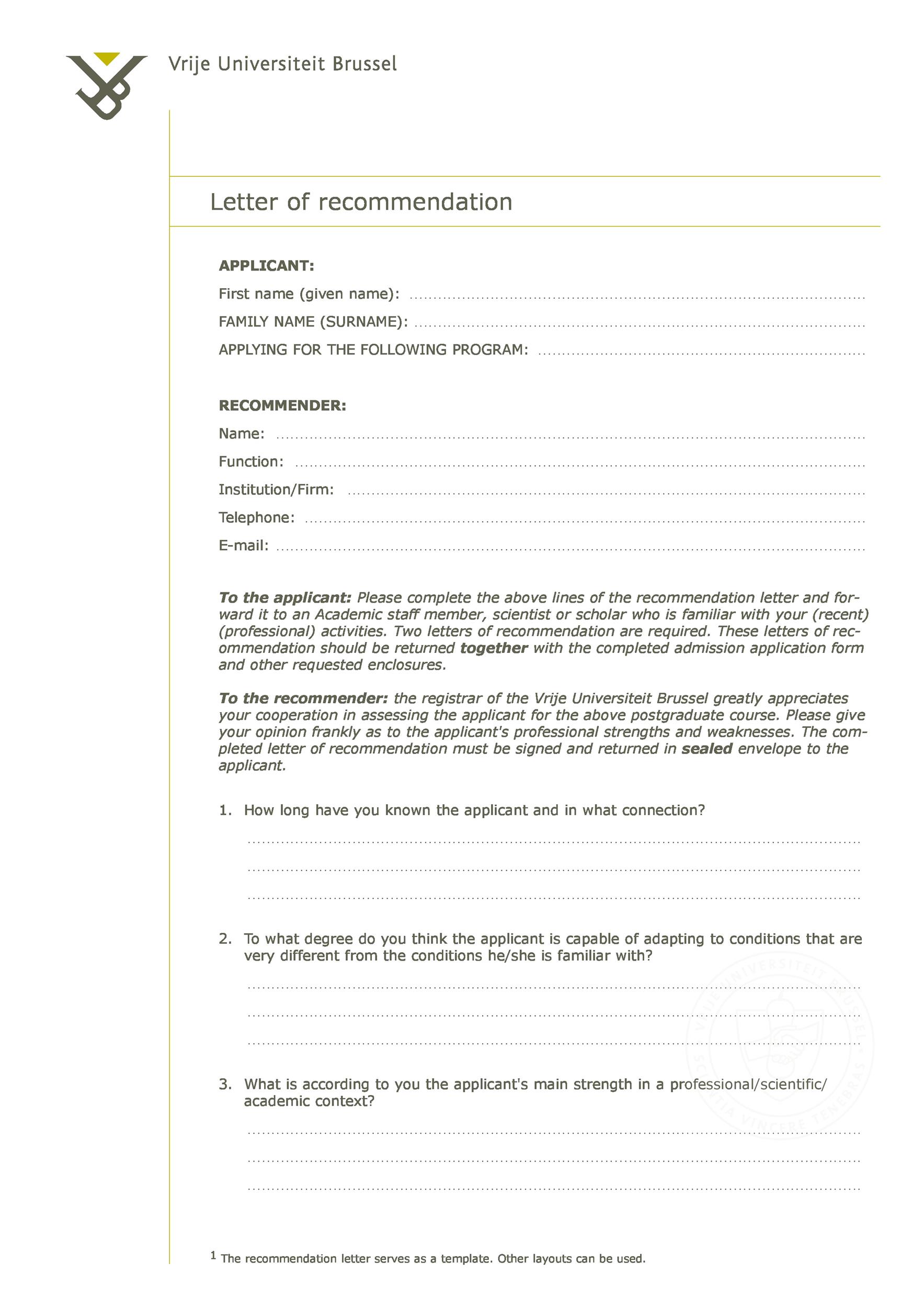 Letter of Recommendation