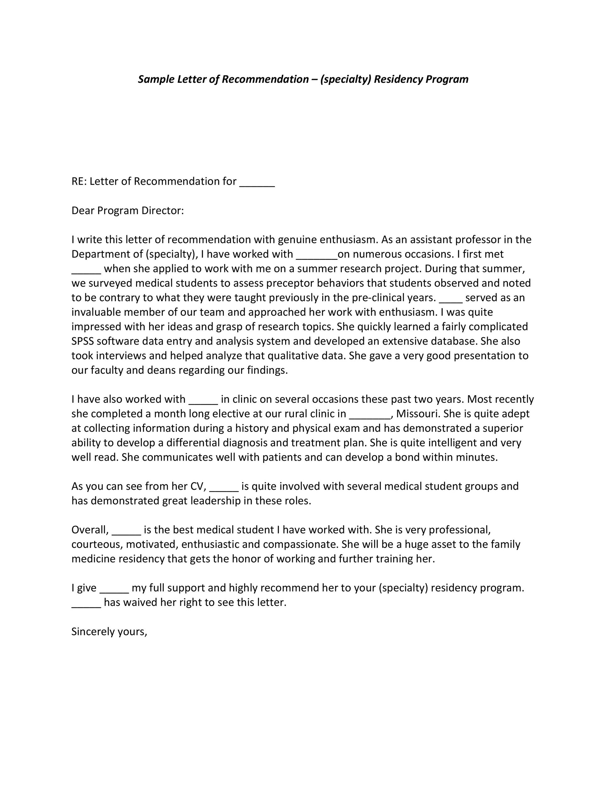 Sample Letter of Recommendation for a Program