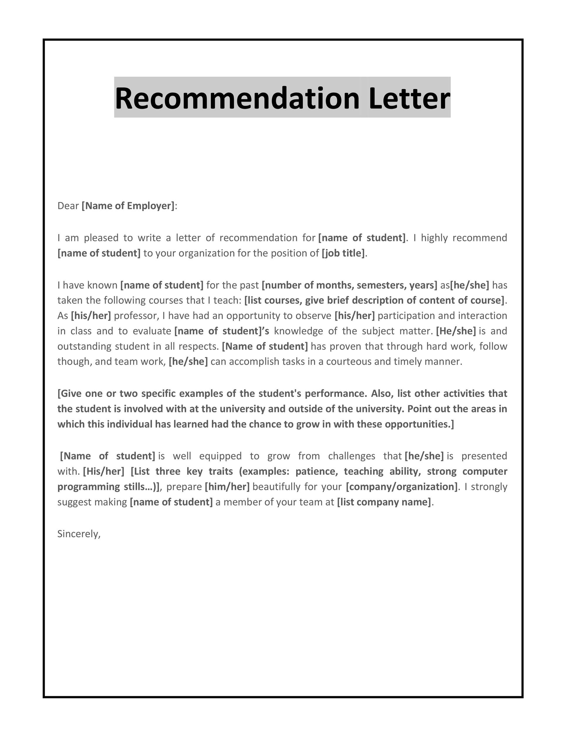 Recommendation Letter Template