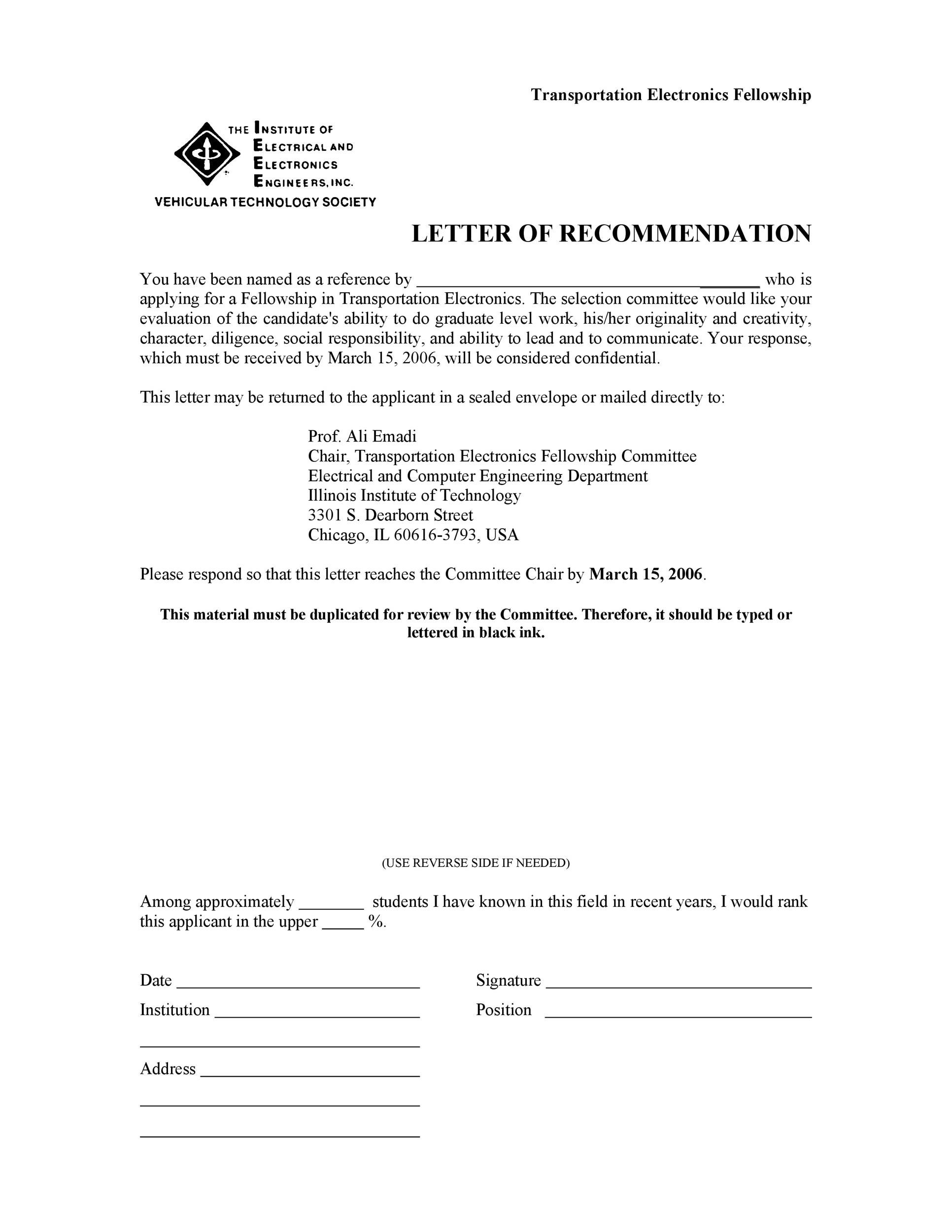 Example Letter of Recommendation