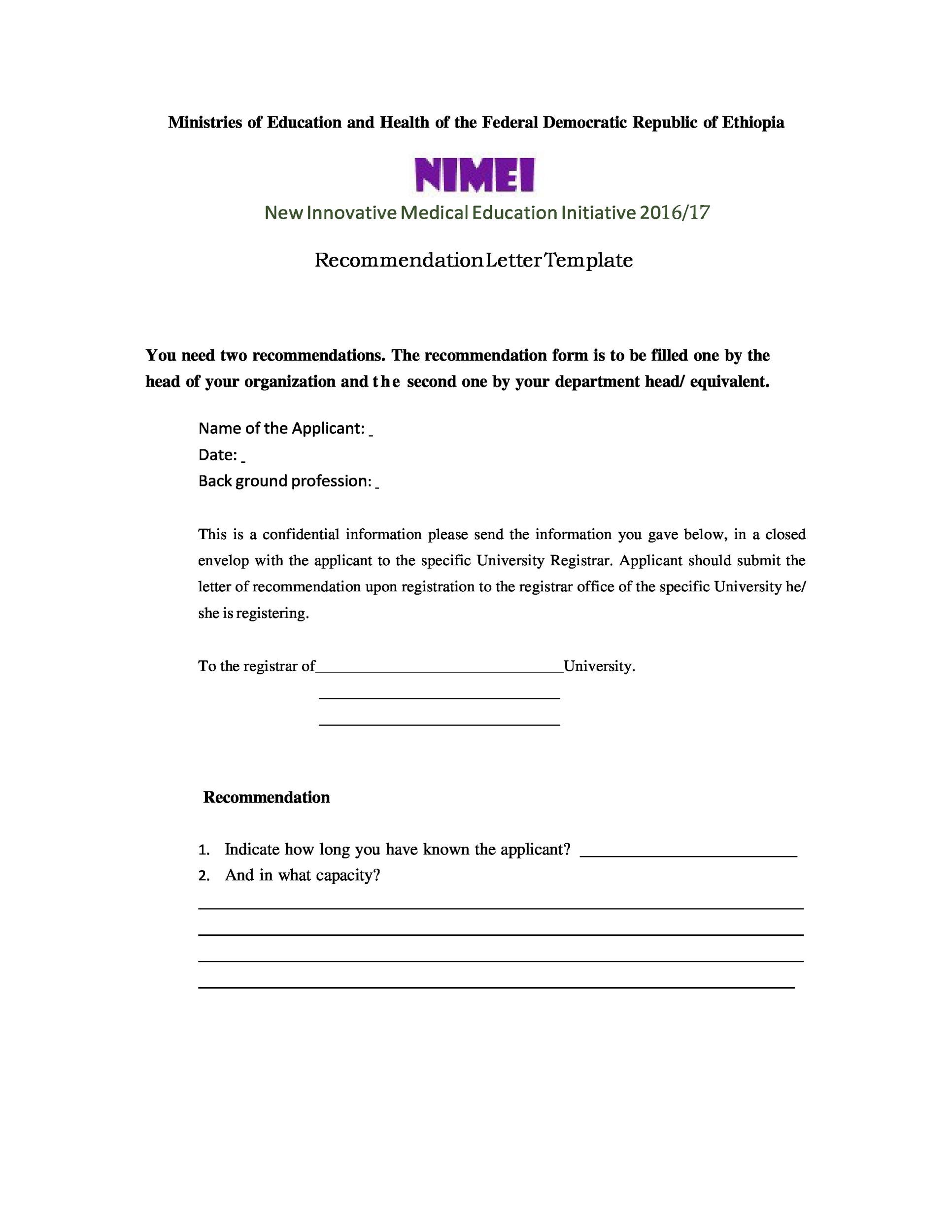 Recommendation Letter - Template