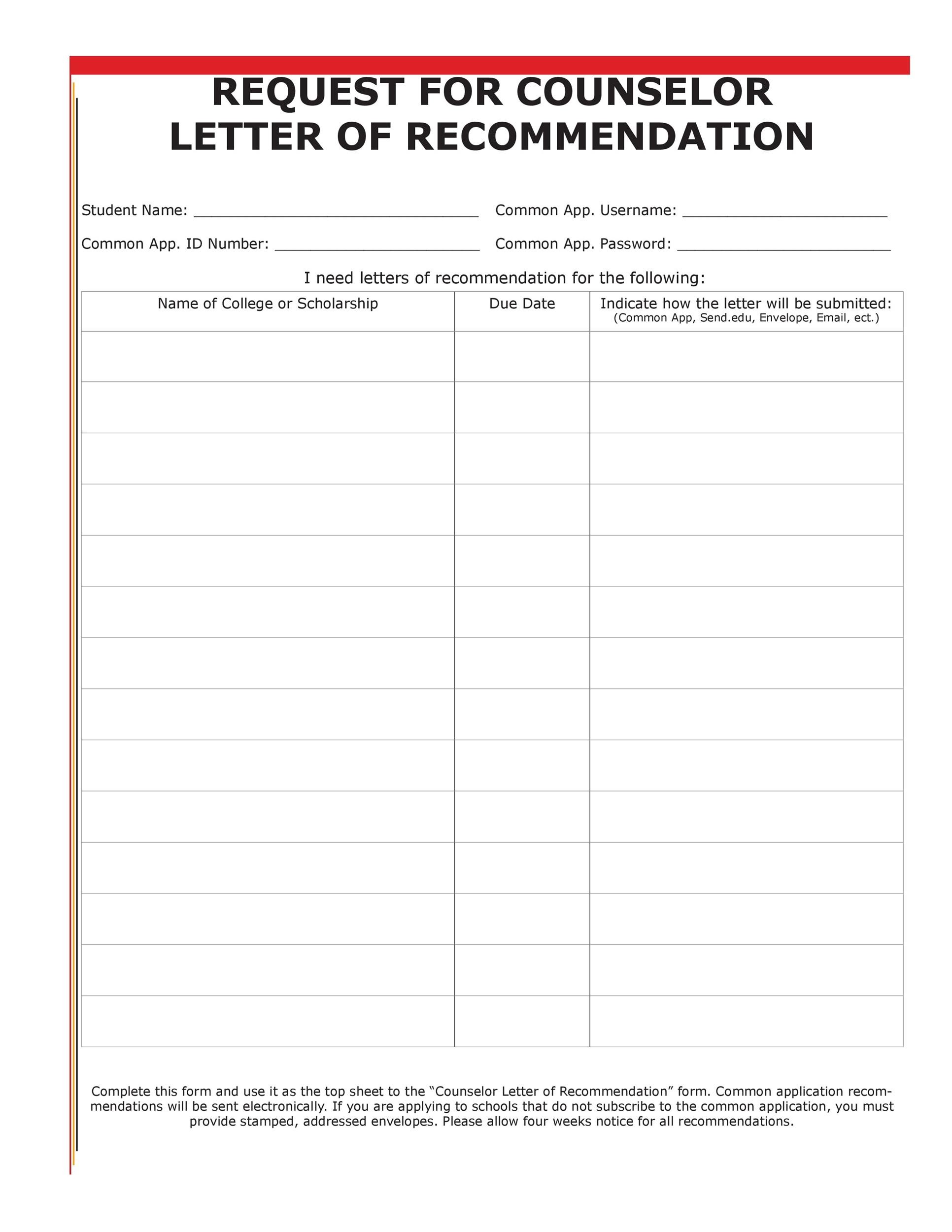 Request for Counselor Letter of Recommendation