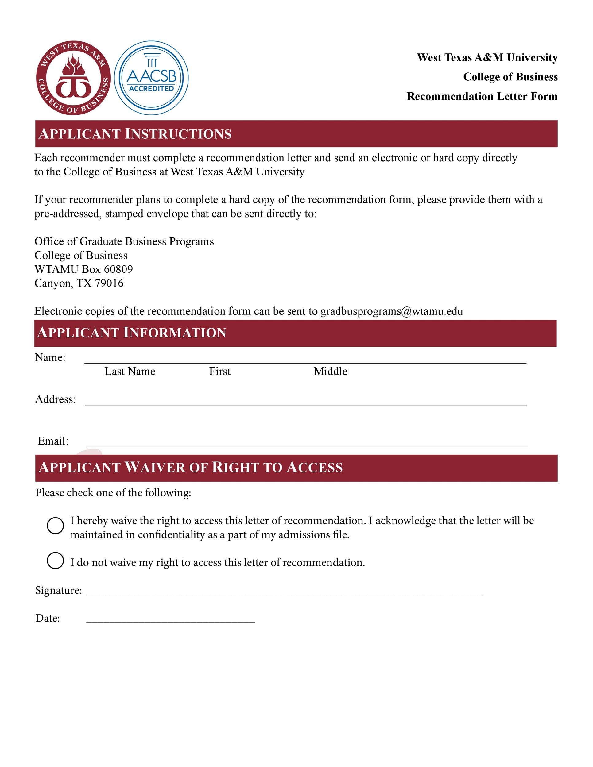 Recommendation Letter Form