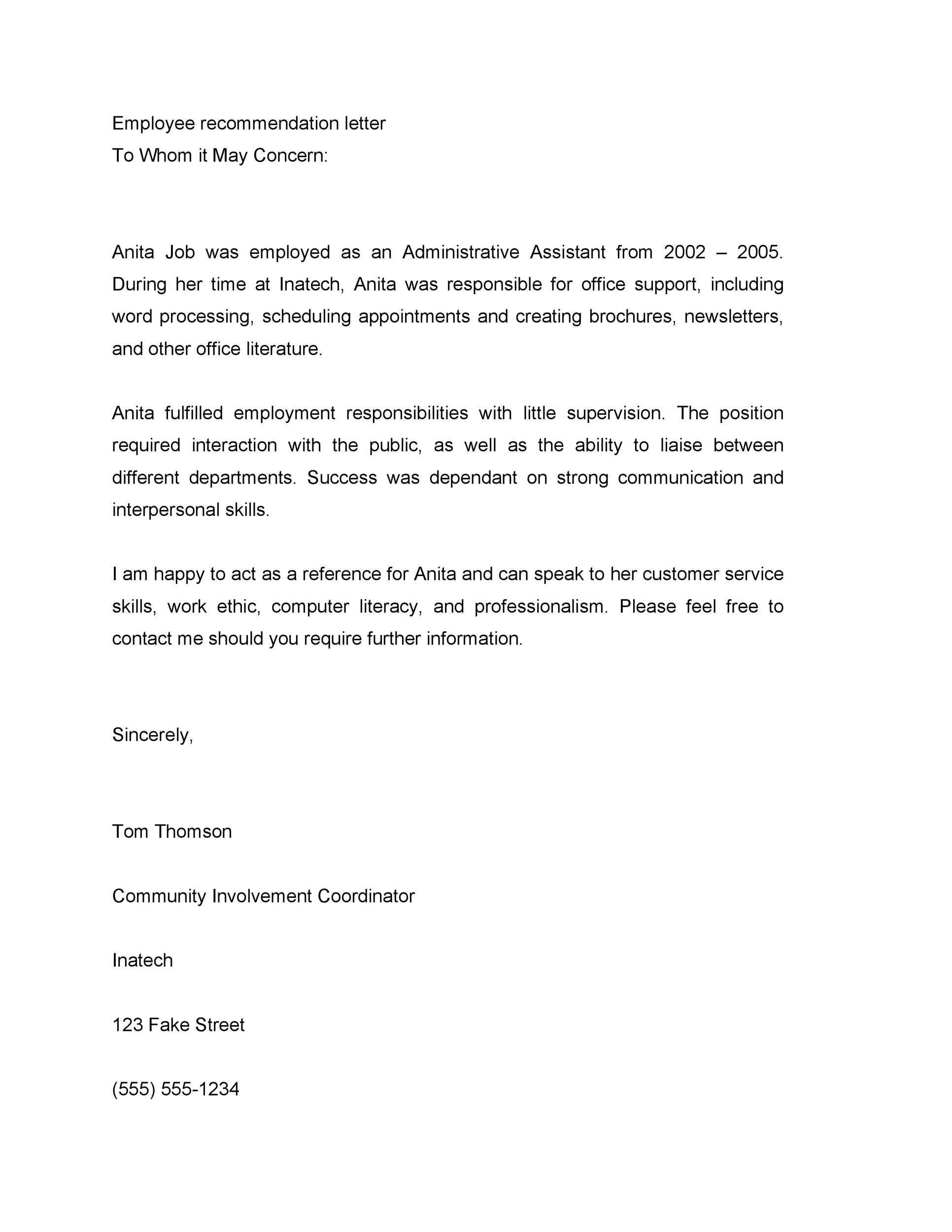 Employee Recommendation Letter