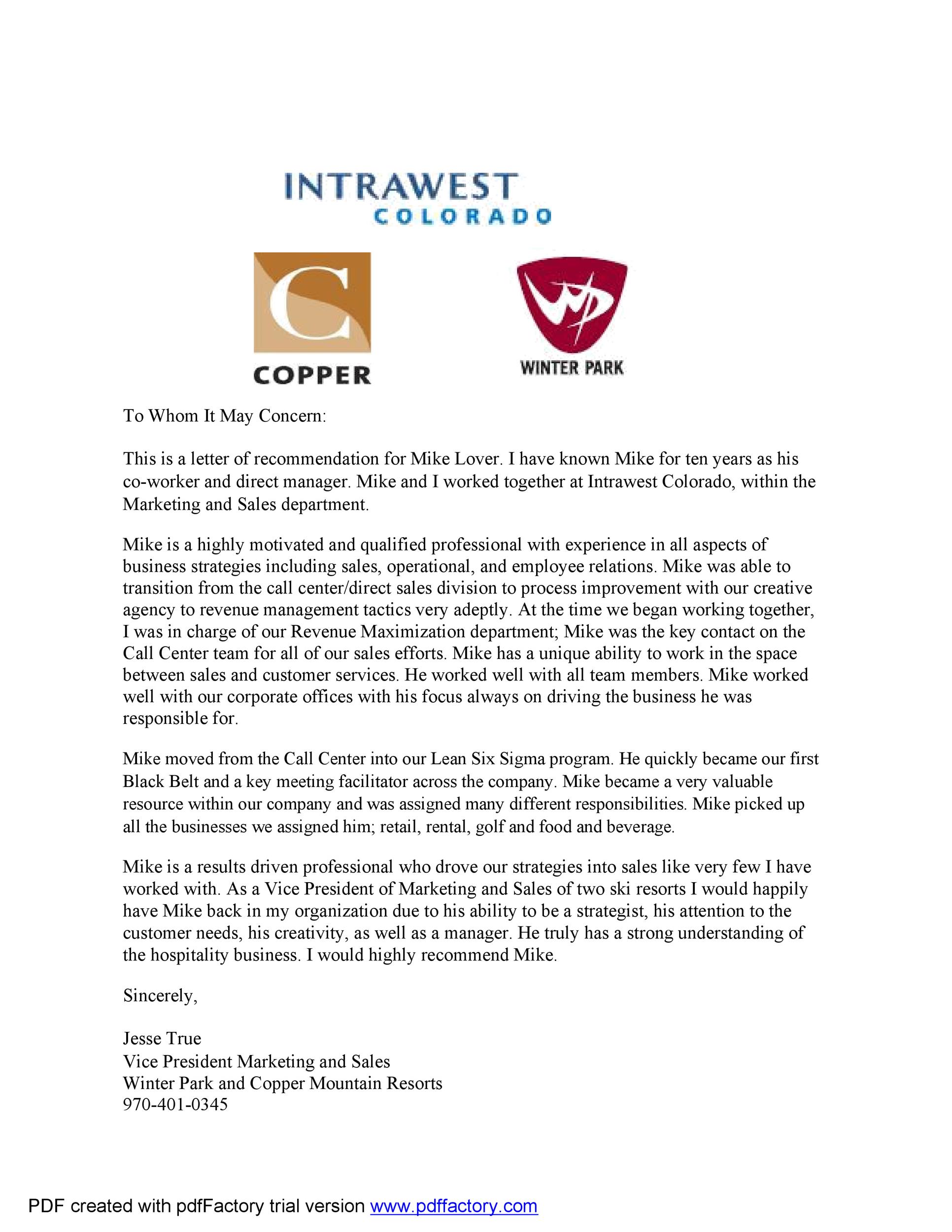 Sample Recommendation Letter for Exmployee