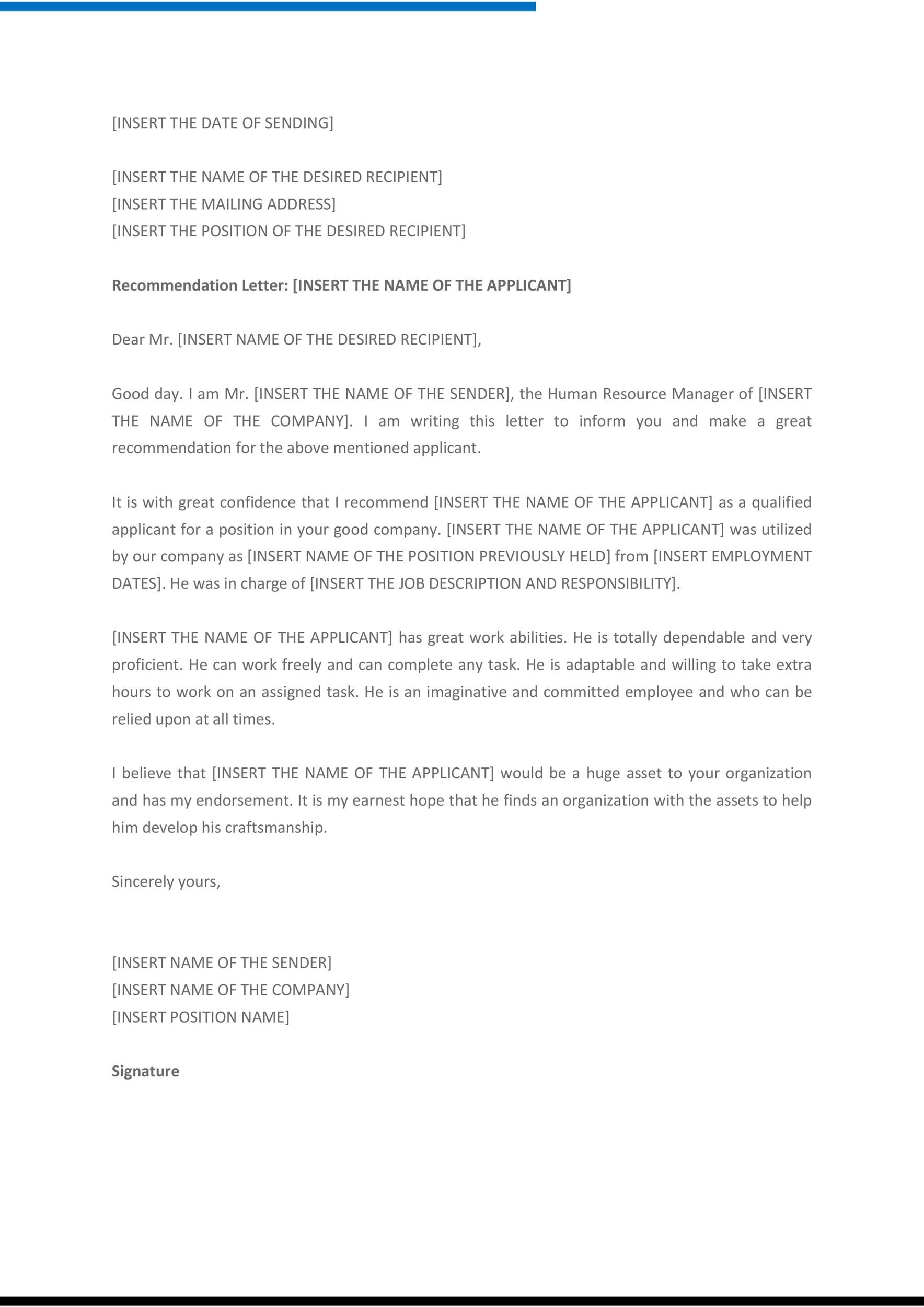 Blue Recommendation Letter from Manager
