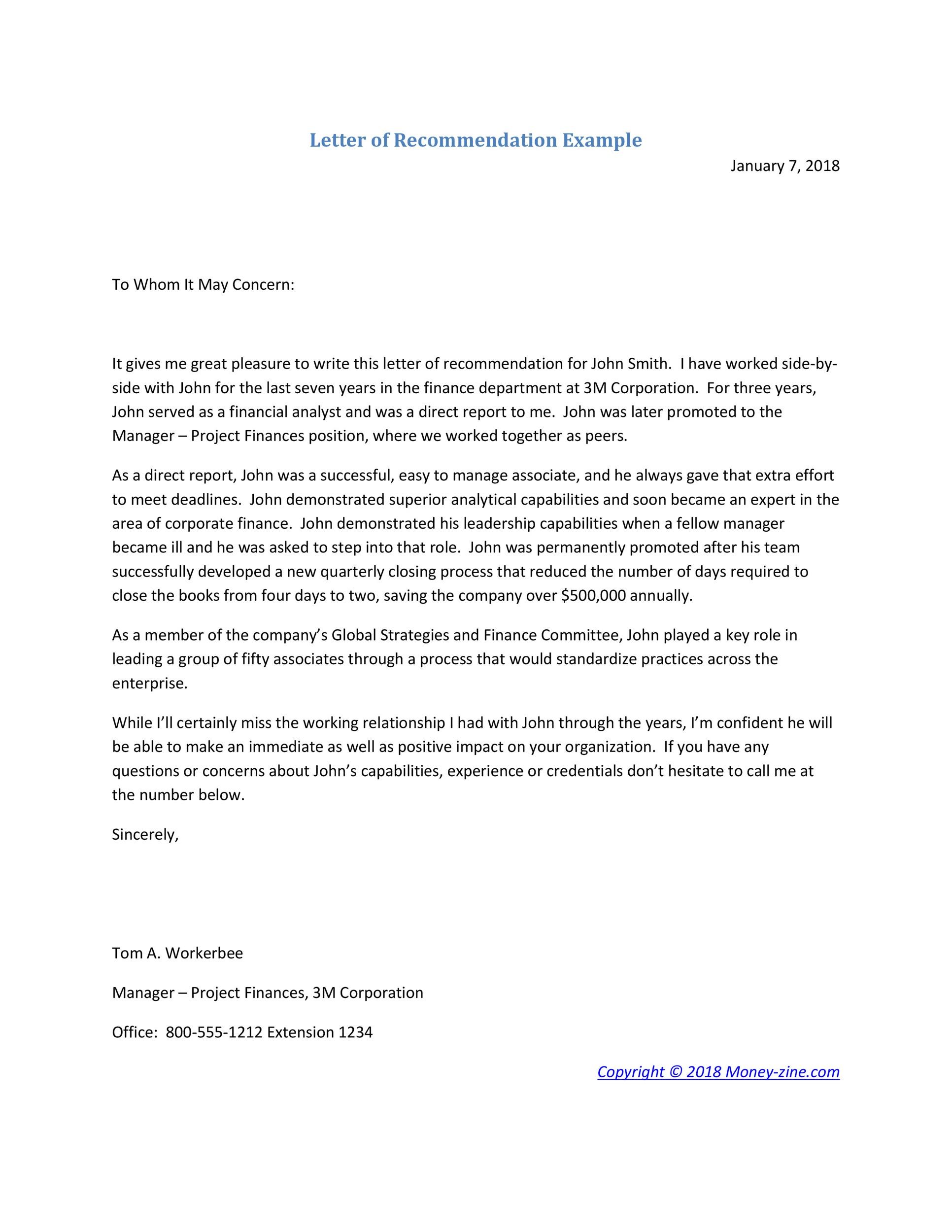 Letter Recommendation Example