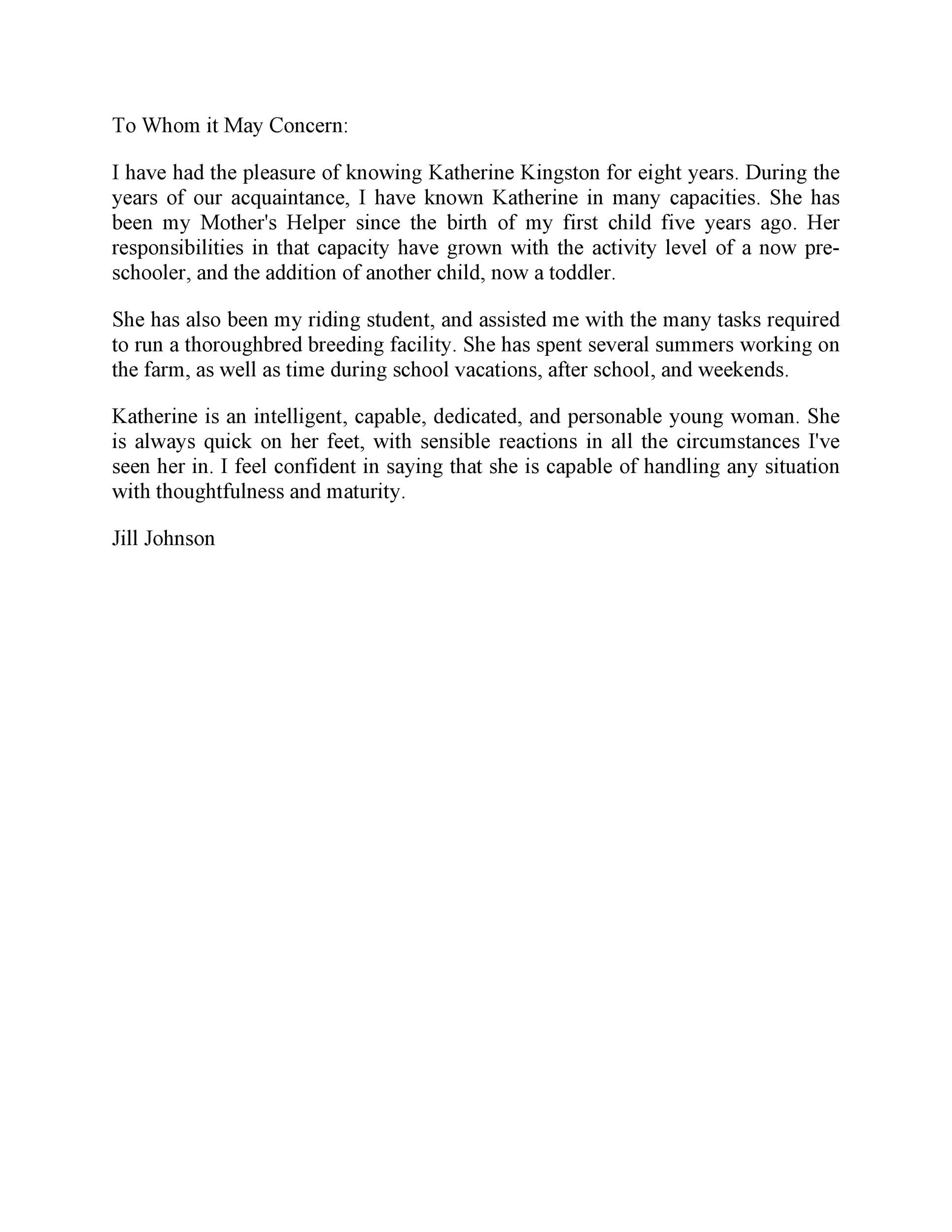 Short Recommendation Letter from Manager