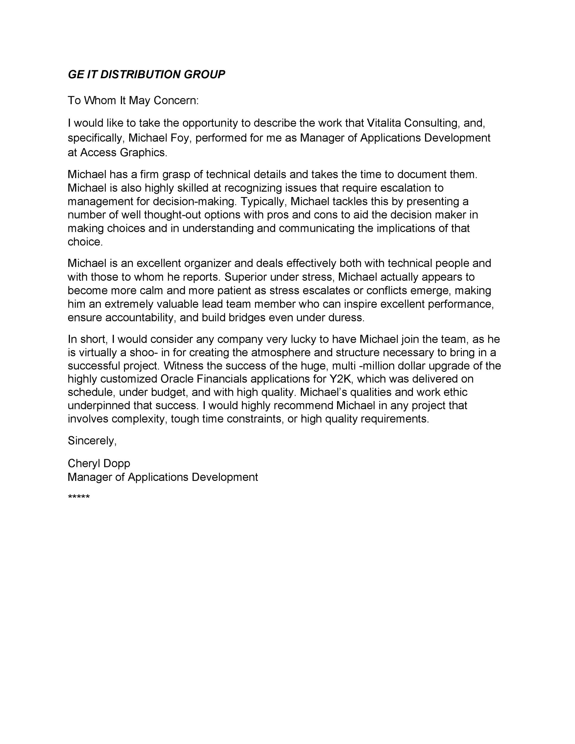 Formal Recommendation Letter