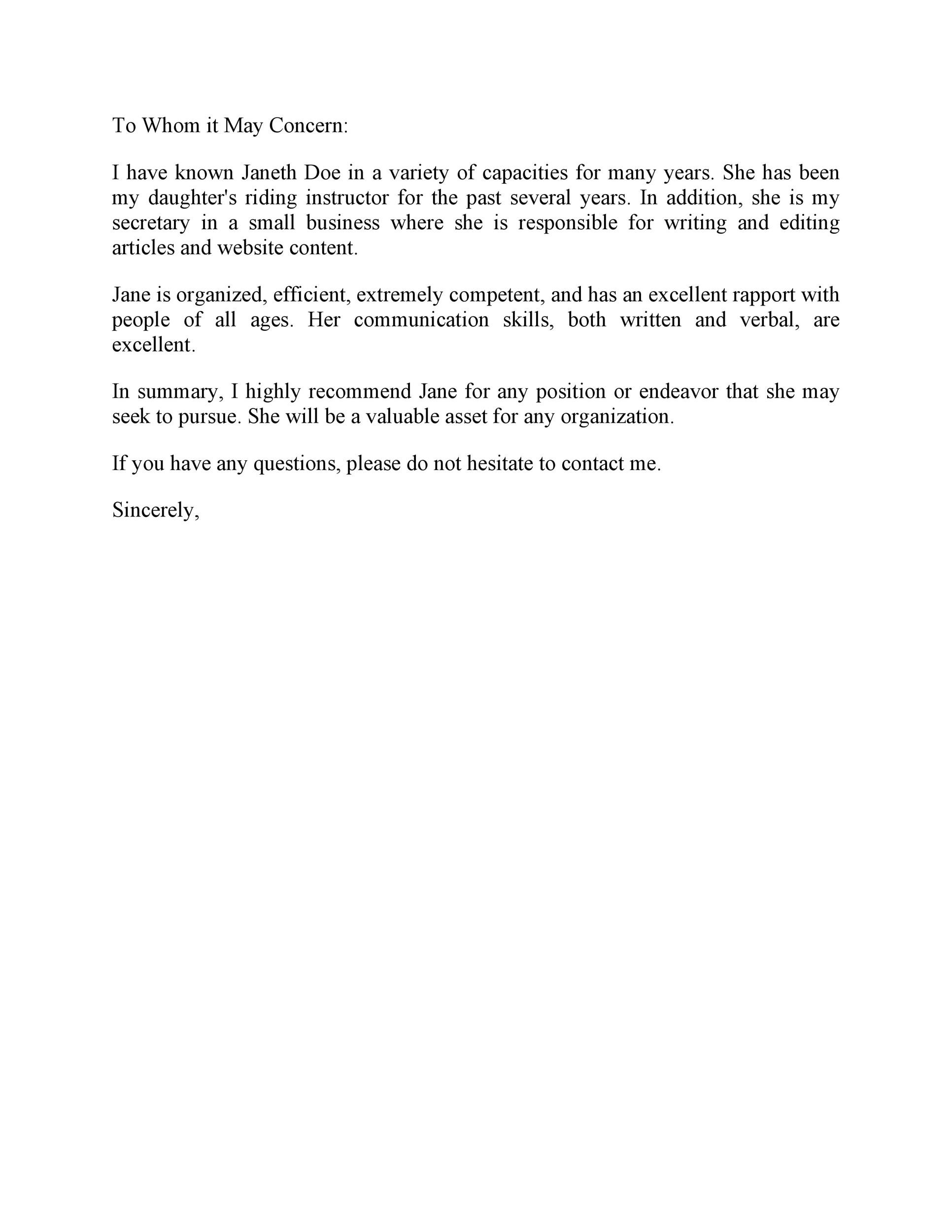 Short Letter of Recommendation
