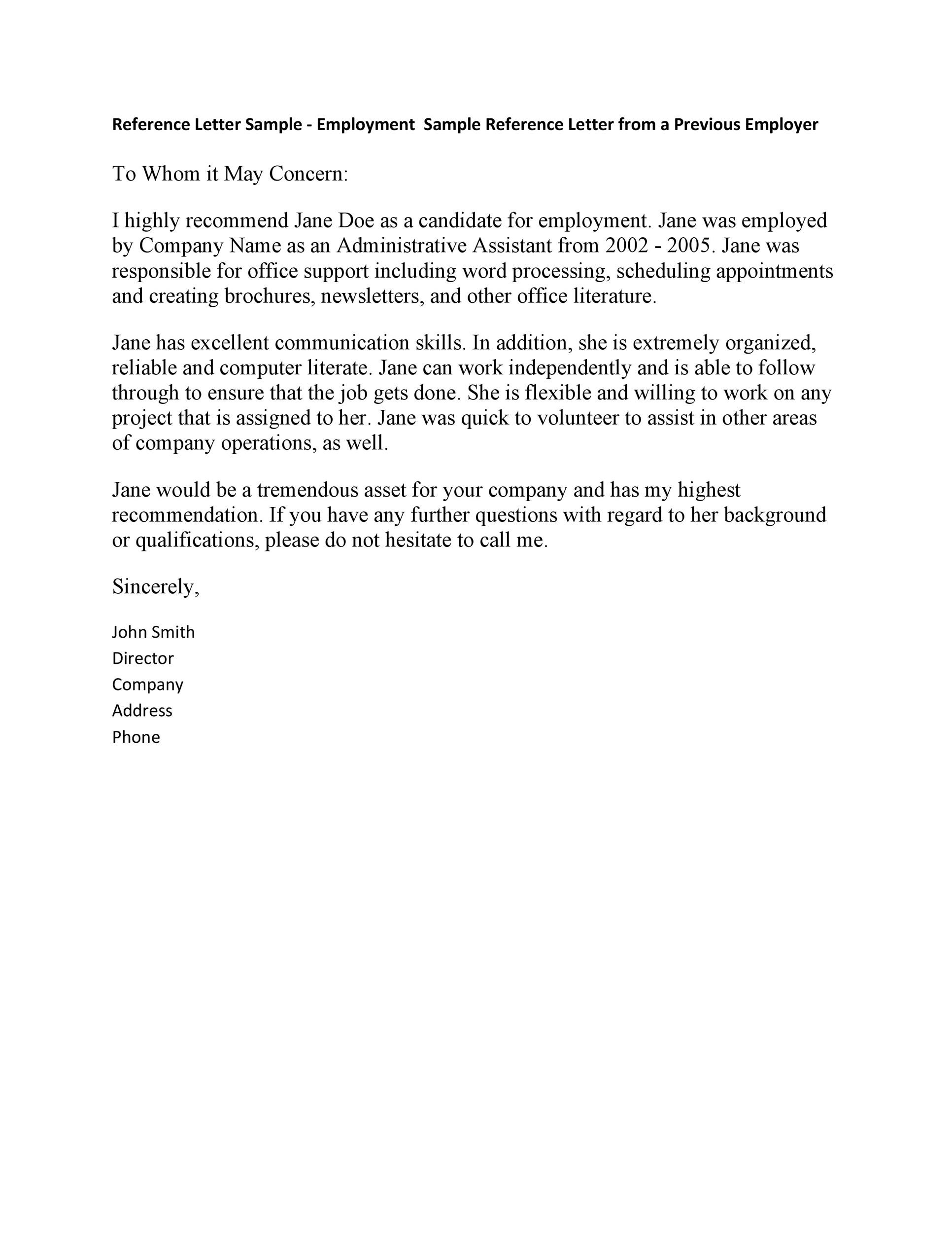 Reference Letter Sample - Employment