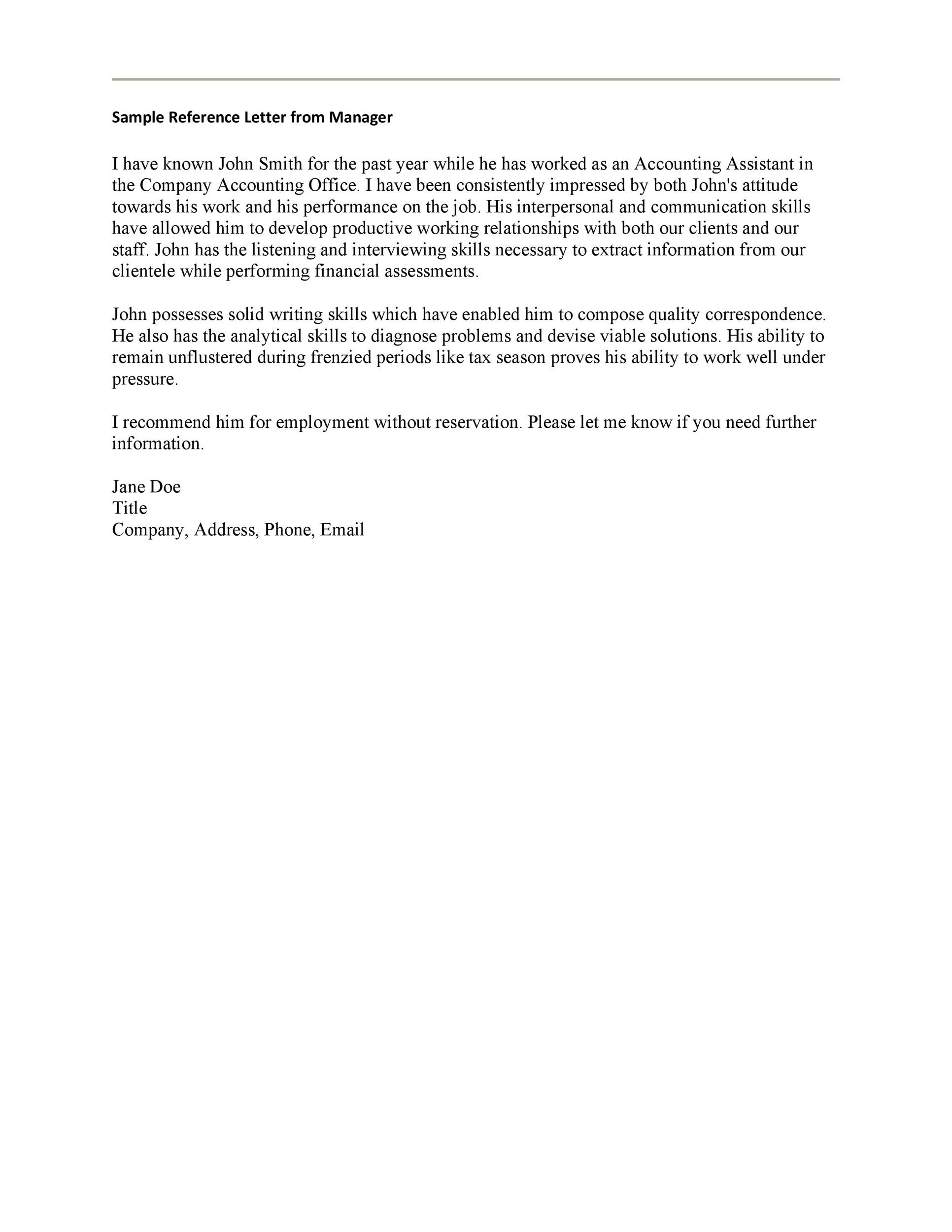 Sample Reference Letter from Manager