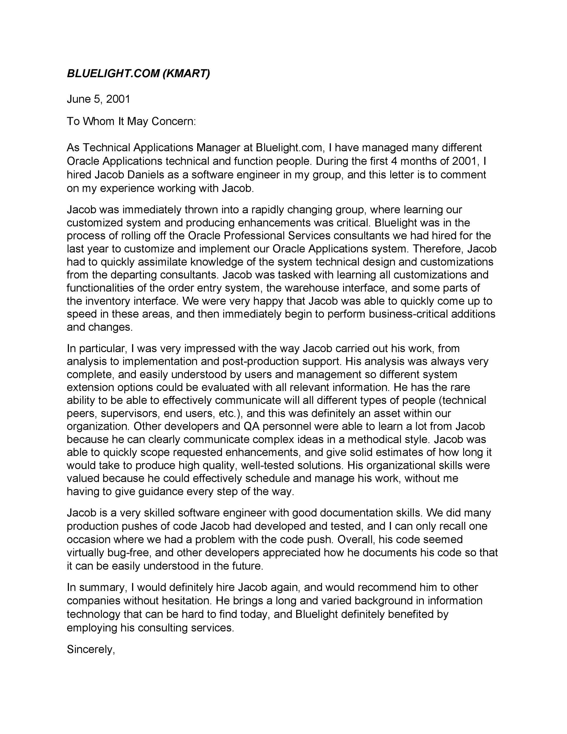 Reference Letter from Manager Template