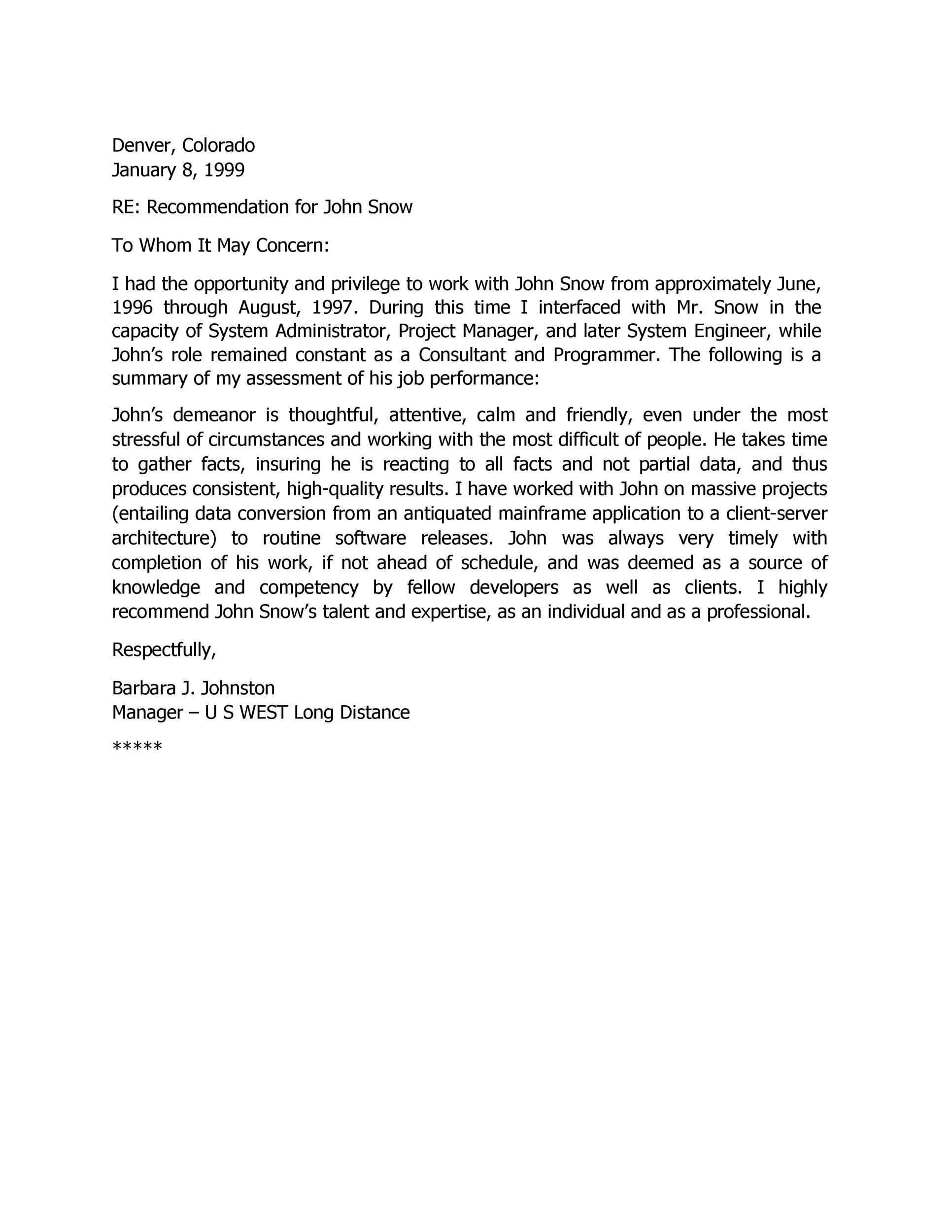 Recommendation Letter for Someone