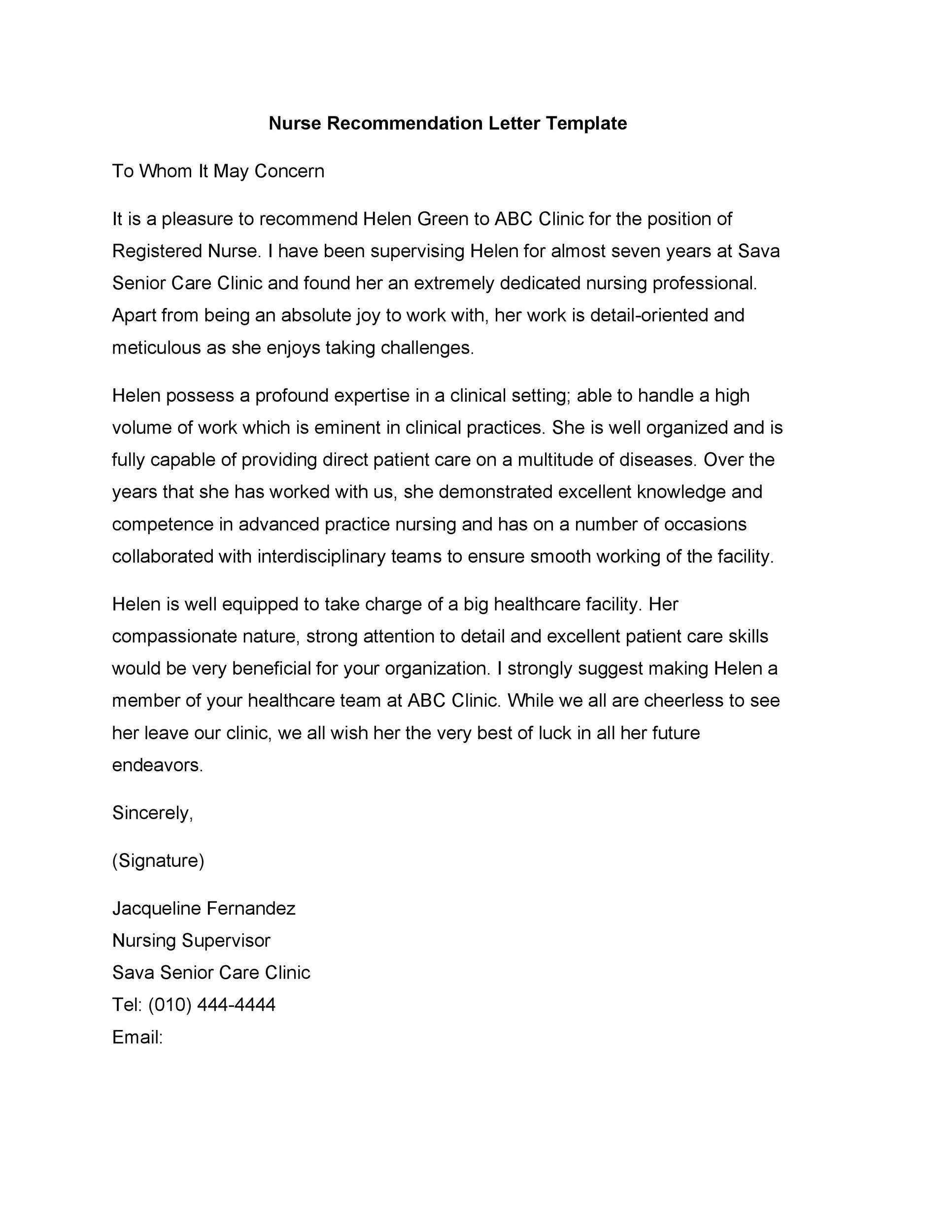 Nurse Recommendation Letter Template